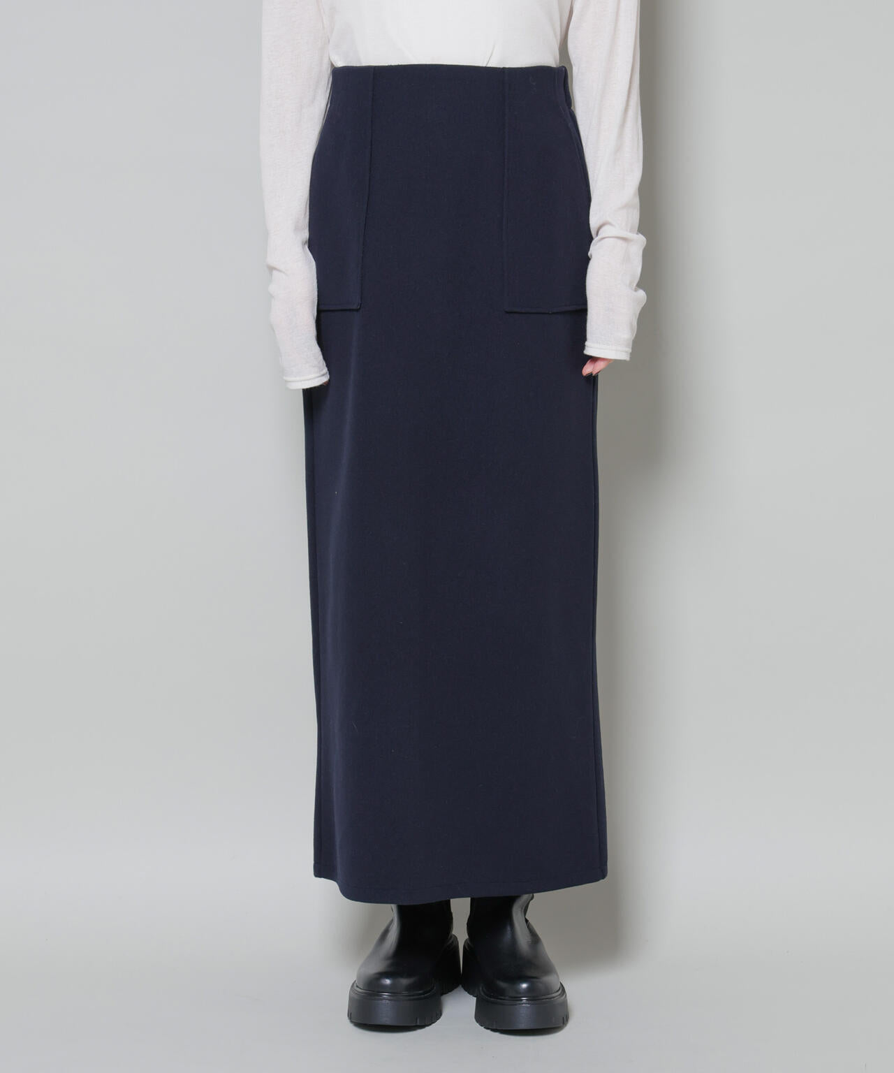 ソフトメルトンジャージーナローロングスカート(セットアップ可)