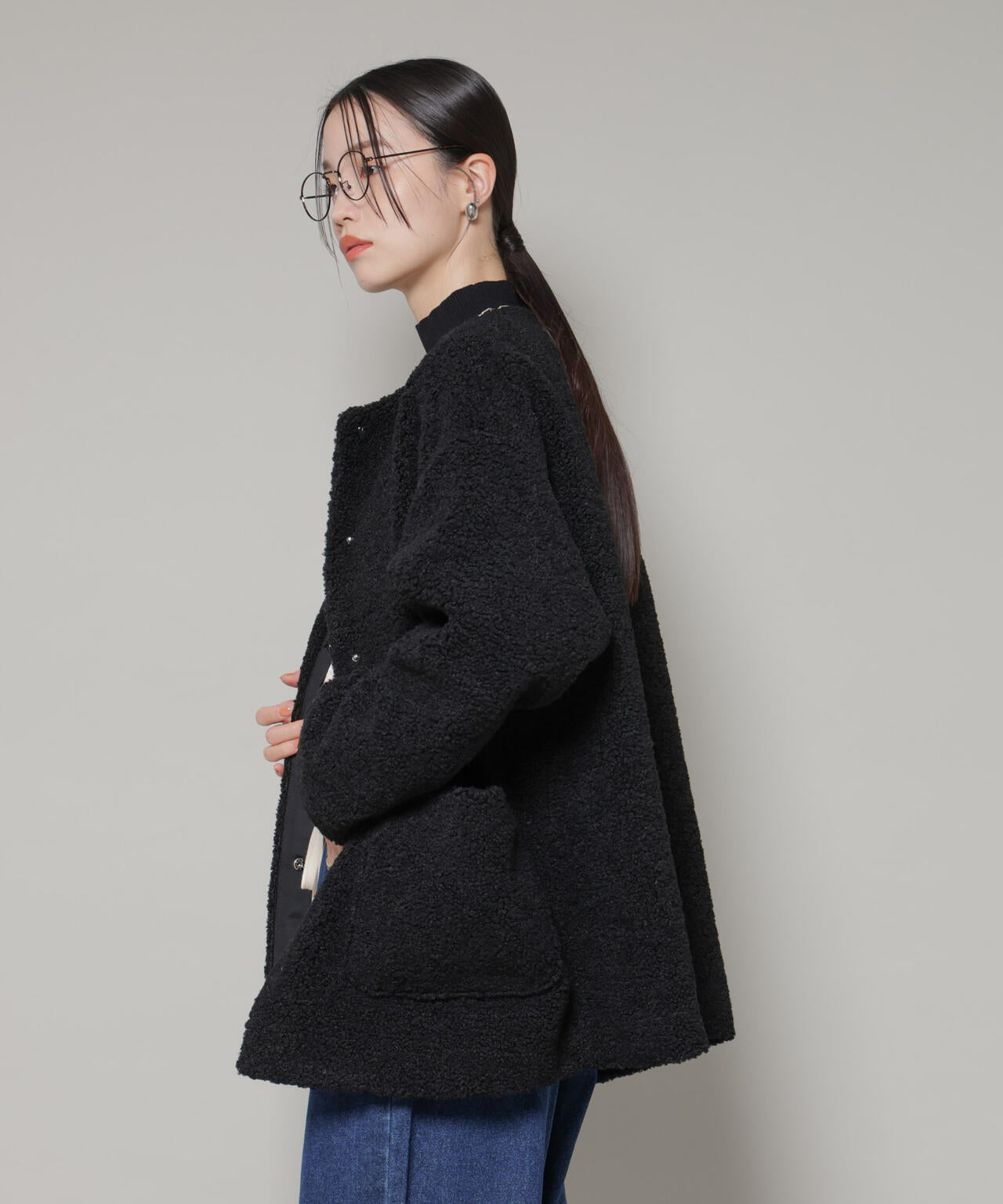 ソフトボアノーカラーミドルコート