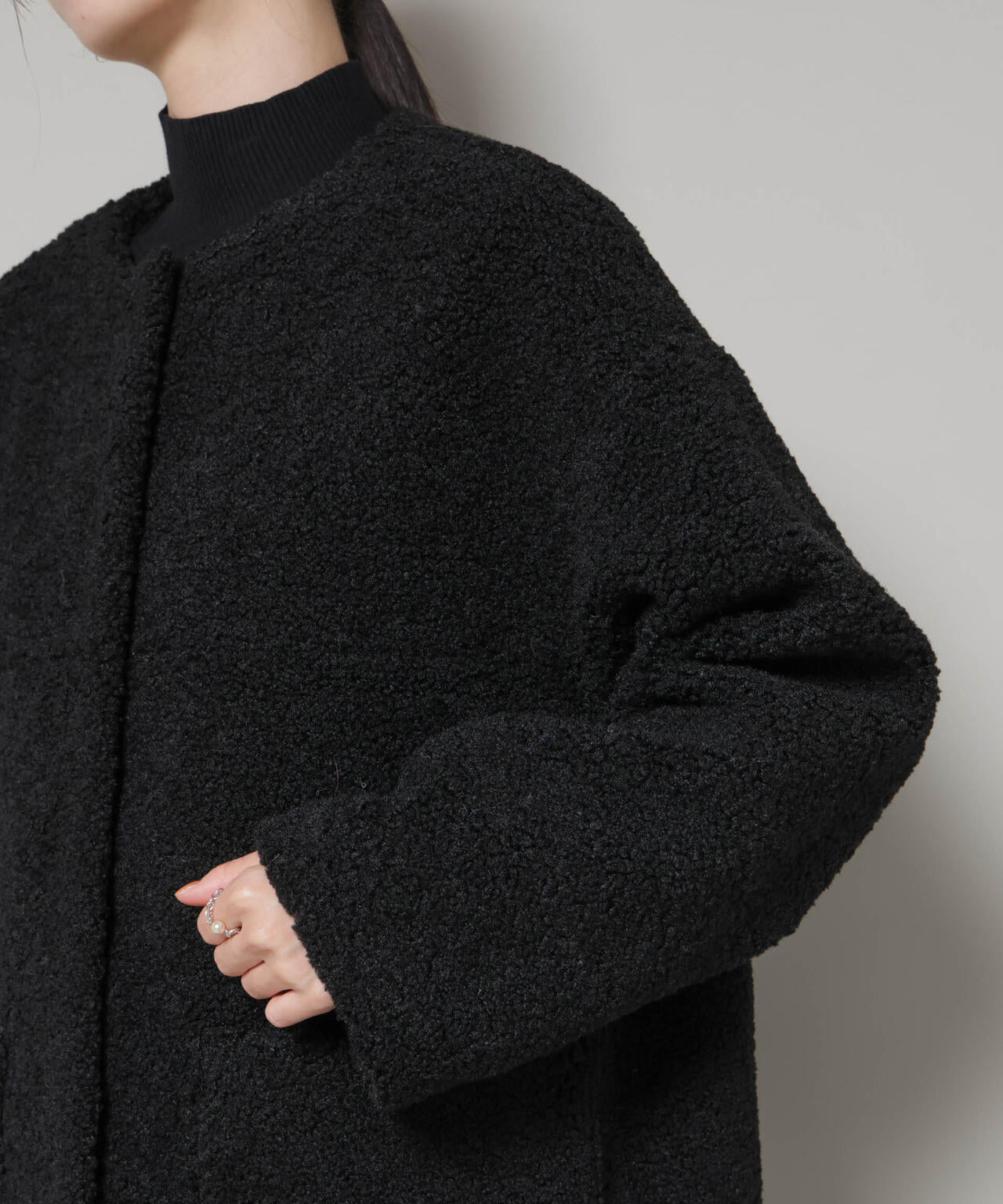 ソフトボアノーカラーミドルコート