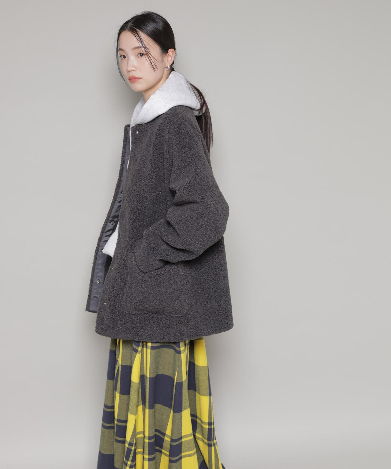 ソフトボアノーカラーミドルコート