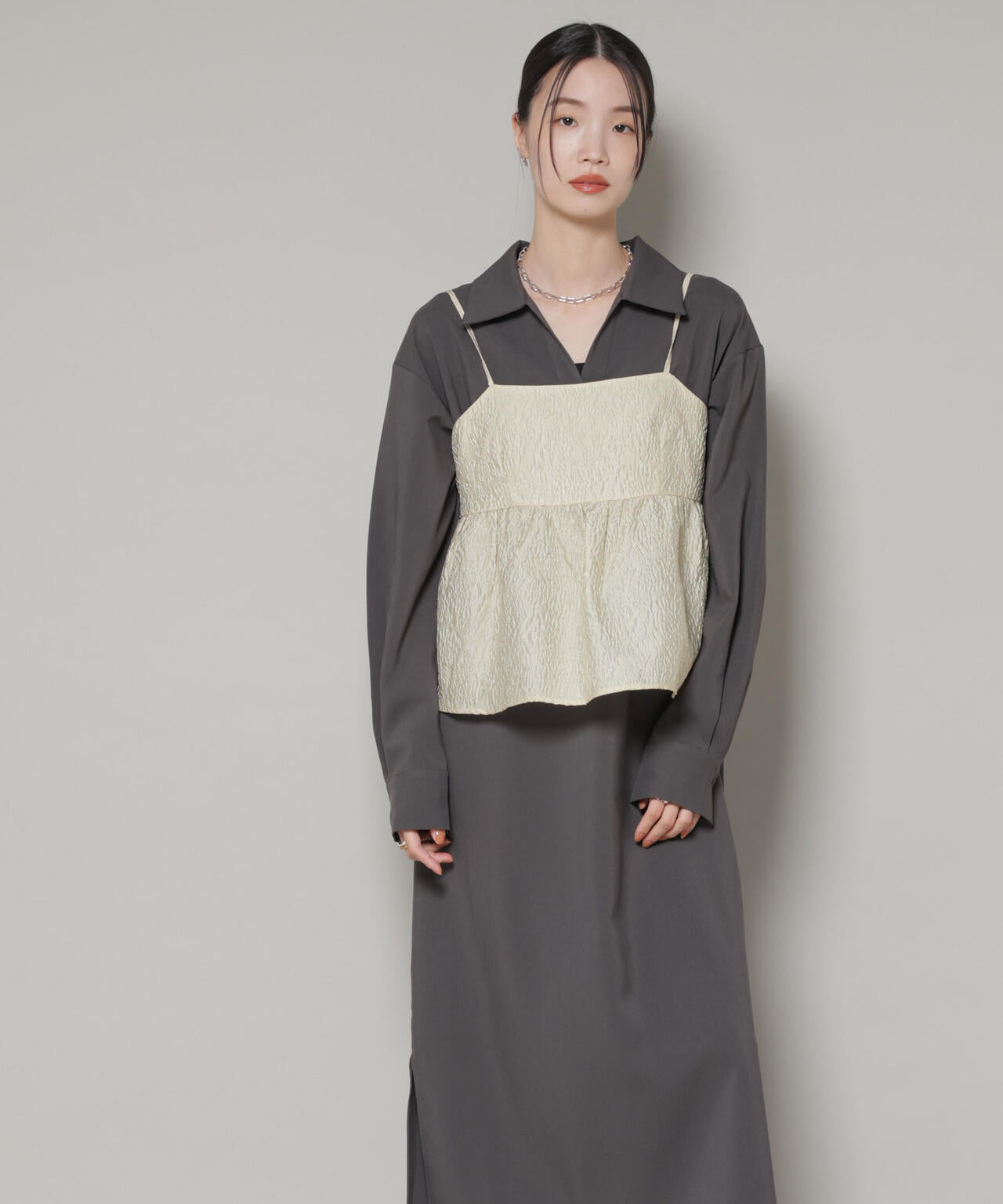 キャミビスチェ×スキッパーワンピース アンサンブルセット