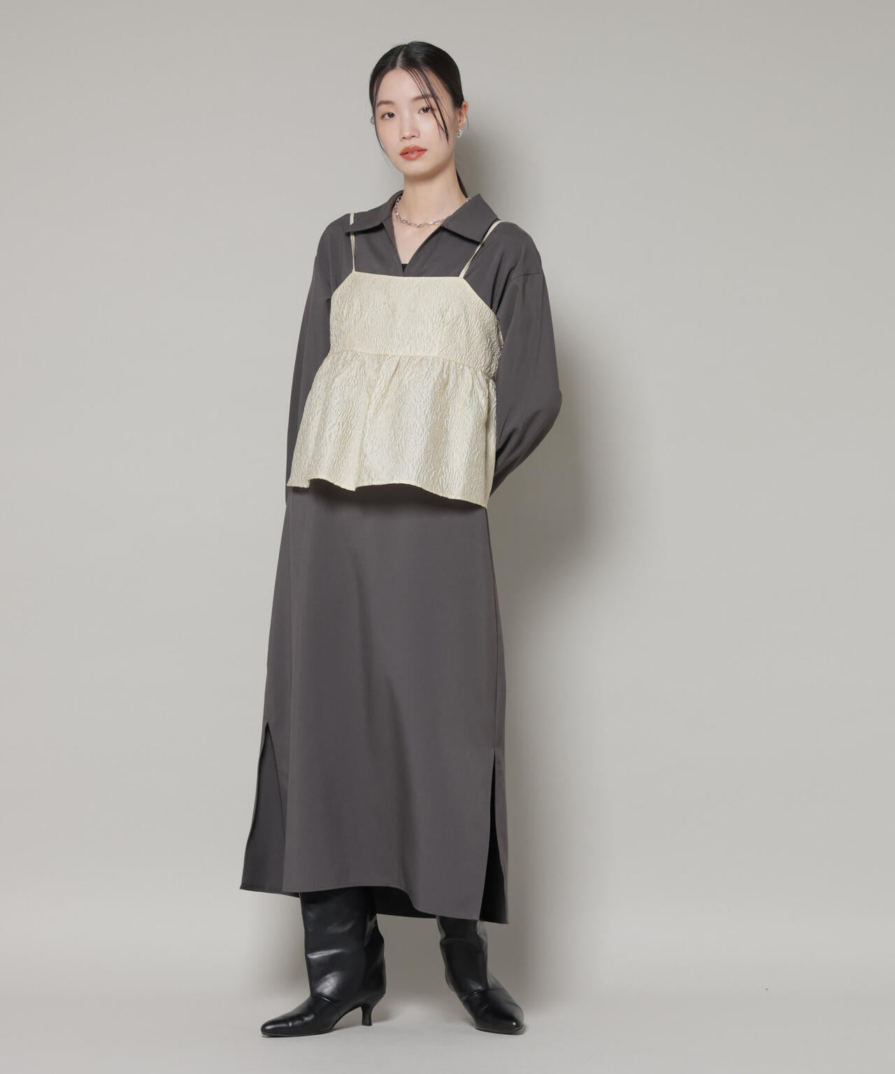 キャミビスチェ×スキッパーワンピース アンサンブルセット