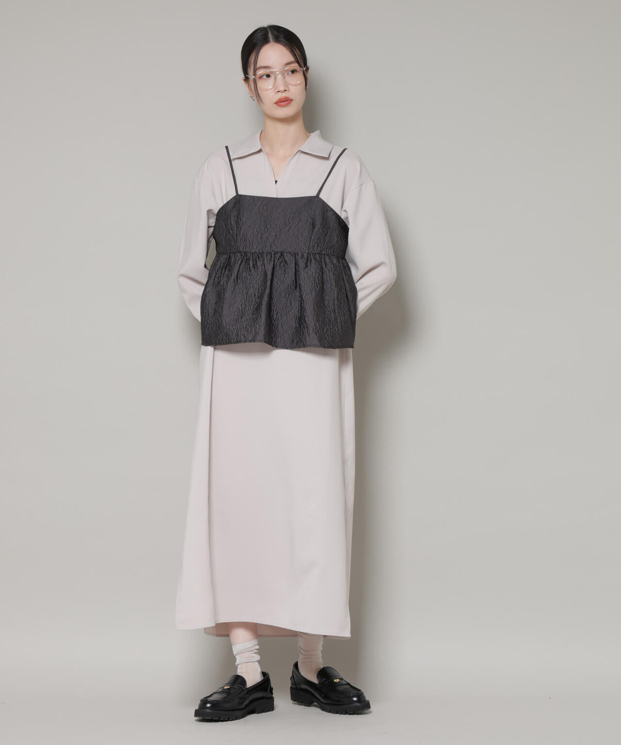 キャミビスチェ×スキッパーワンピース アンサンブルセット