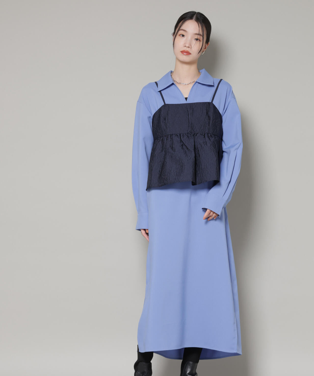 キャミビスチェ×スキッパーワンピース アンサンブルセット