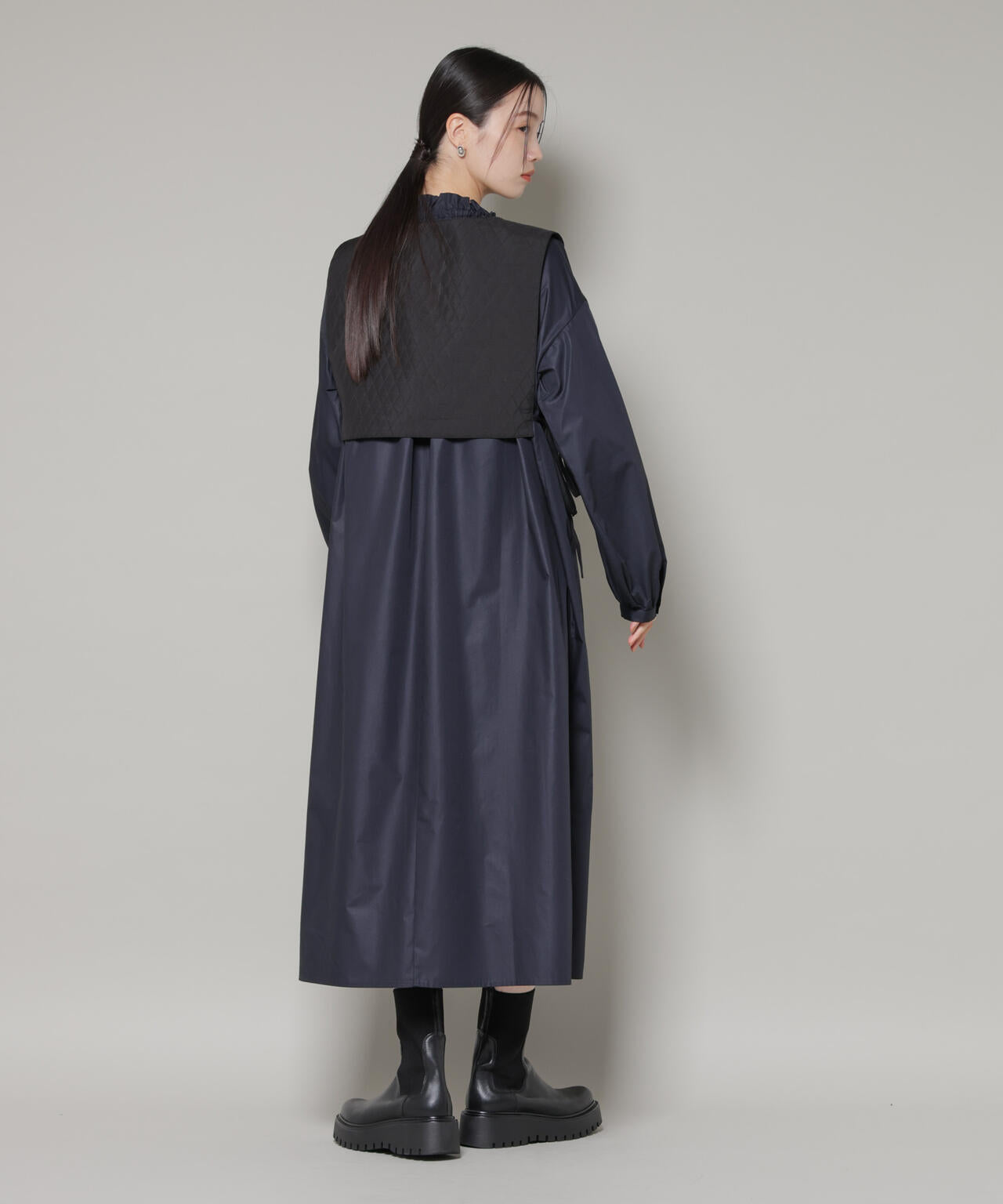 キルティングベスト×ギャザーワンピース アンサンブルセット