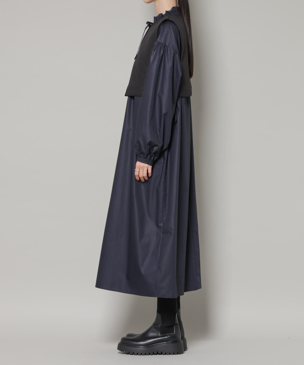 キルティングベスト×ギャザーワンピース アンサンブルセット