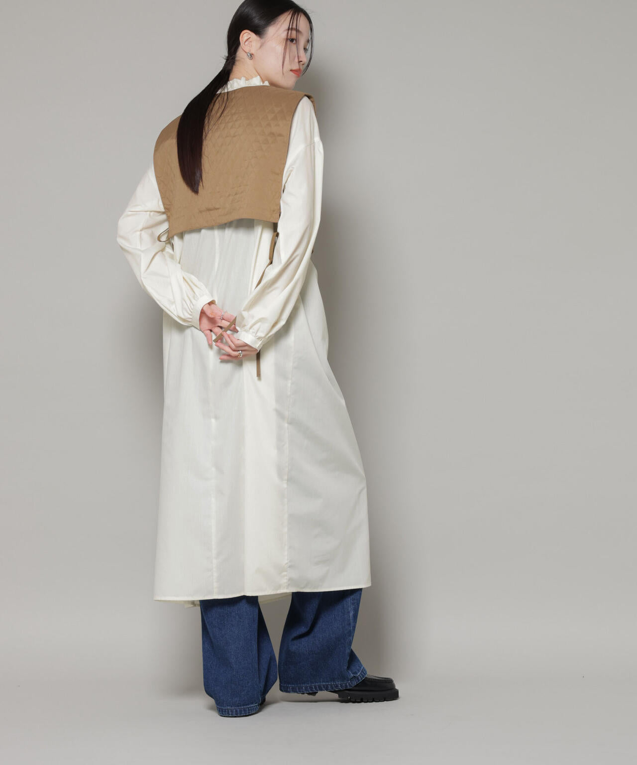 キルティングベスト×ギャザーワンピース アンサンブルセット