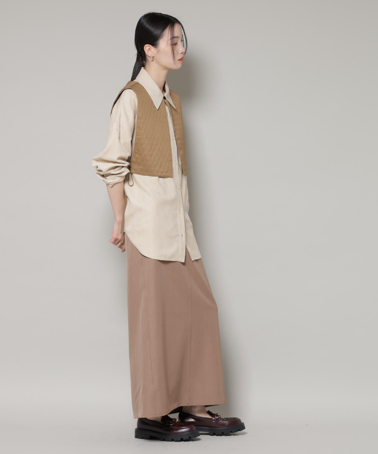 キルティングベスト×ギャザーワンピース アンサンブルセット