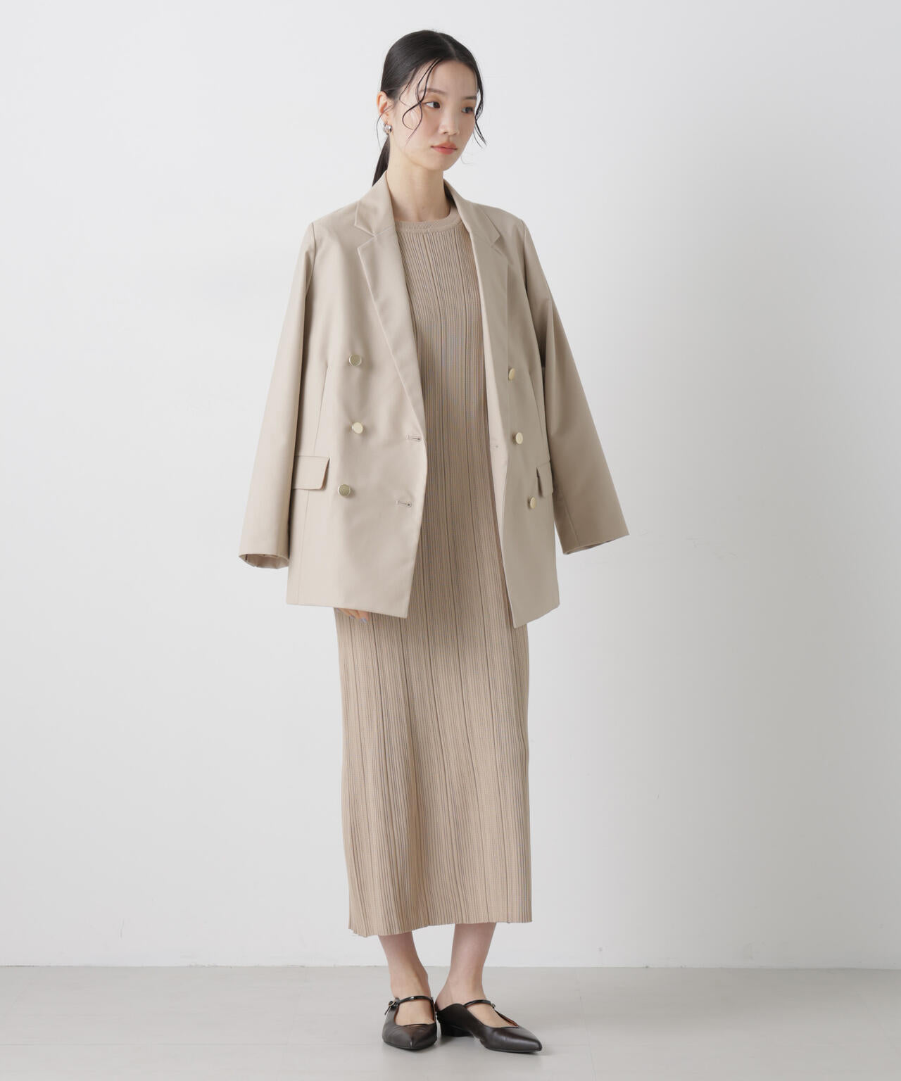 洗濯機洗い可スポンディッシュニットランダムリブワンピース