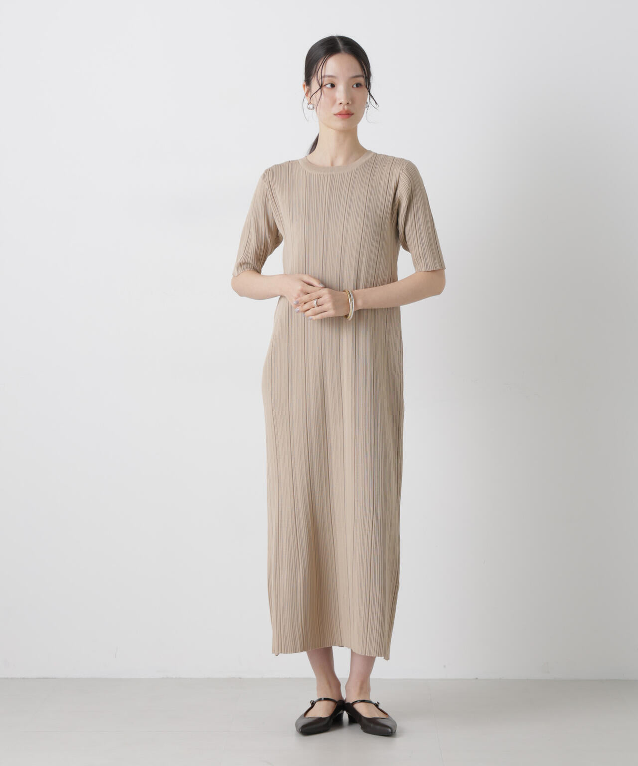 洗濯機洗い可スポンディッシュニットランダムリブワンピース