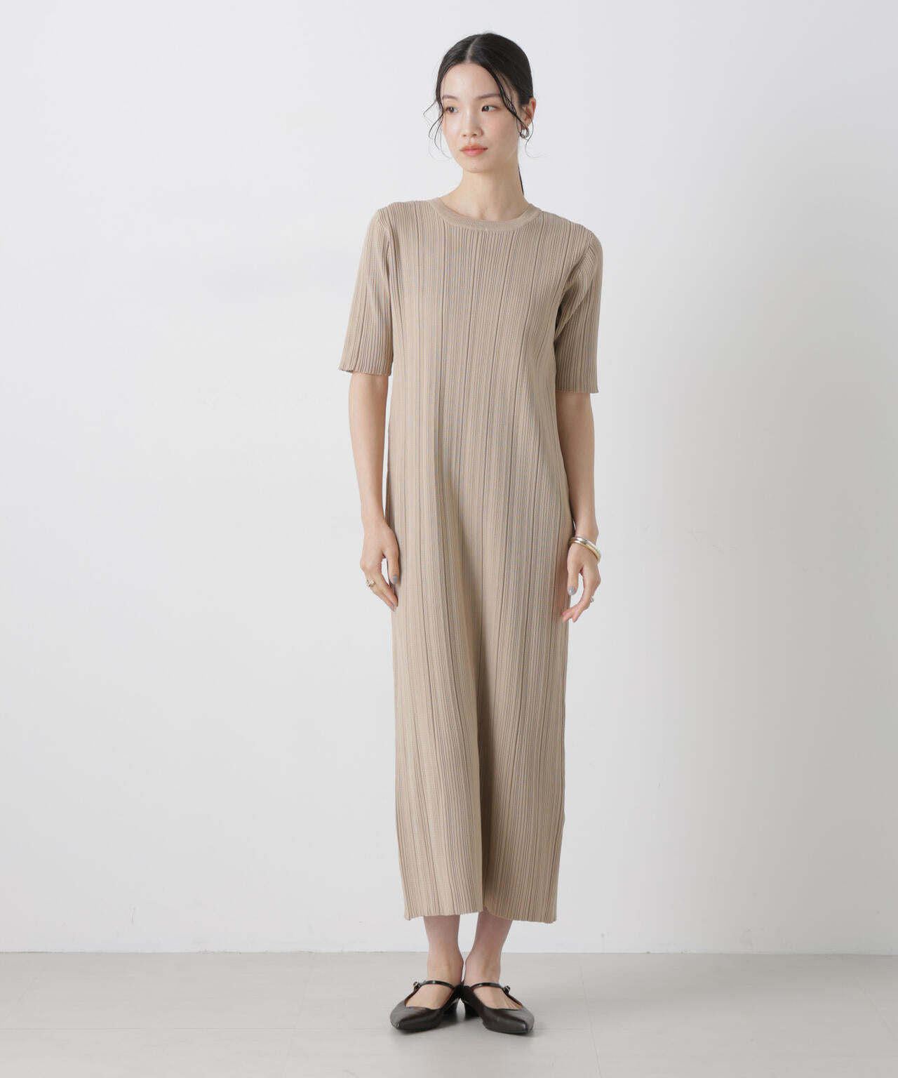 洗濯機洗い可スポンディッシュニットランダムリブワンピース