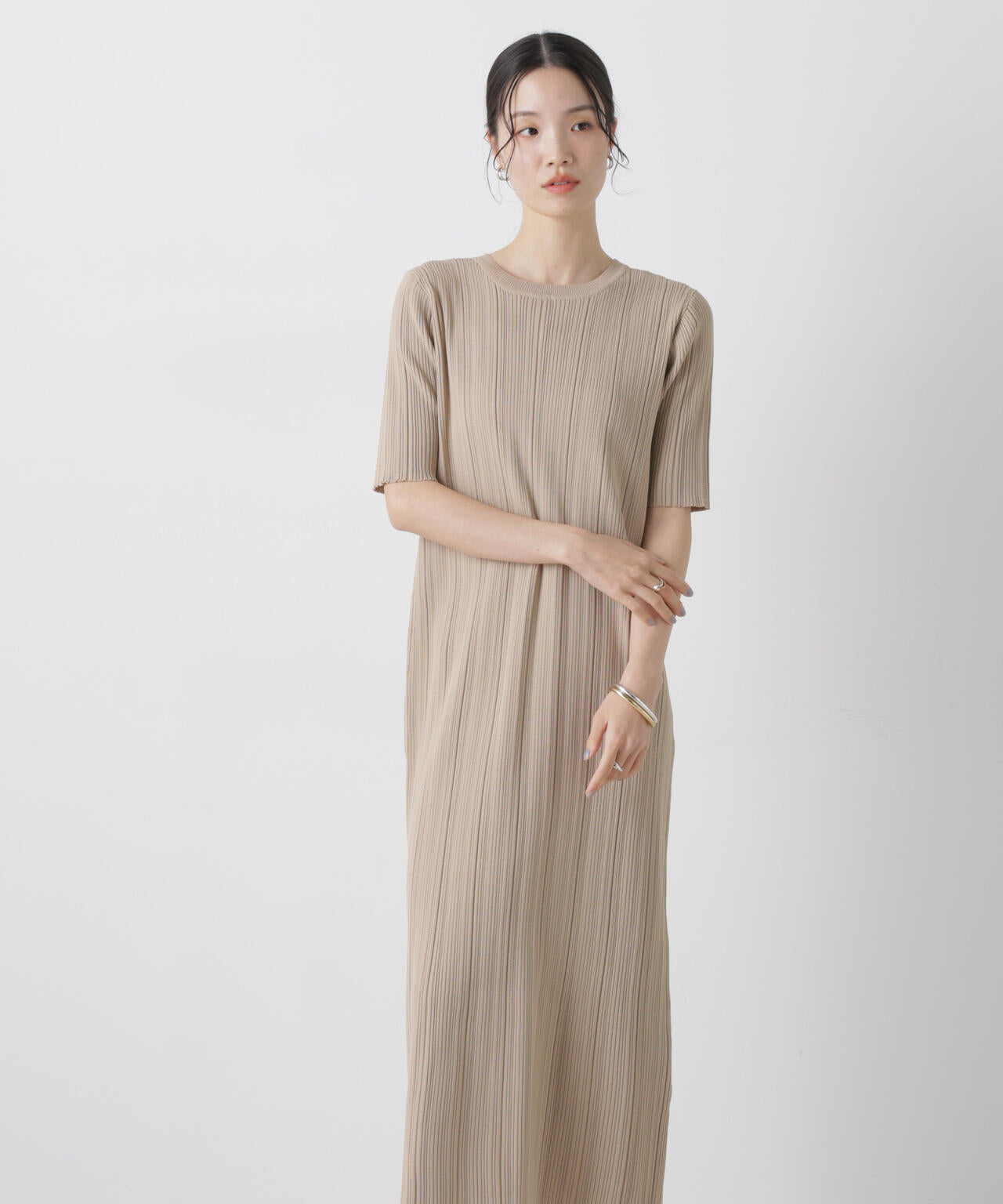 洗濯機洗い可スポンディッシュニットランダムリブワンピース