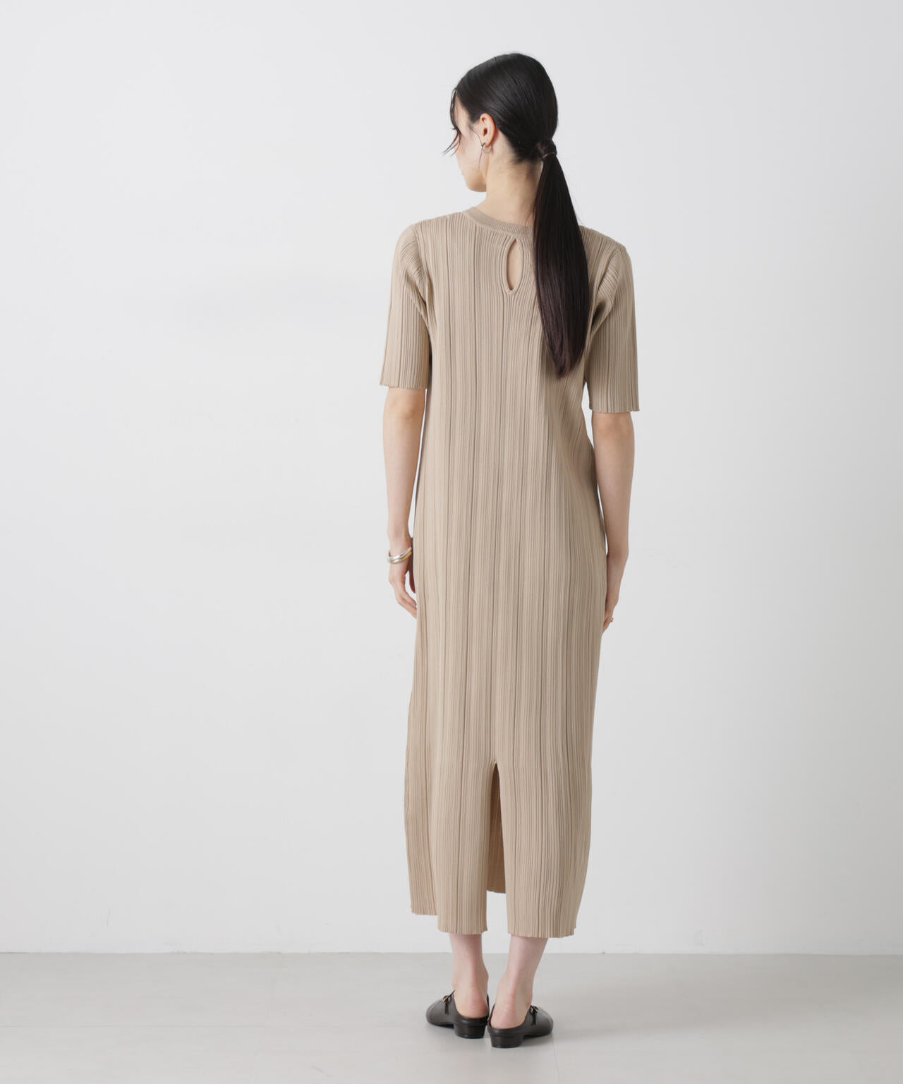 洗濯機洗い可スポンディッシュニットランダムリブワンピース