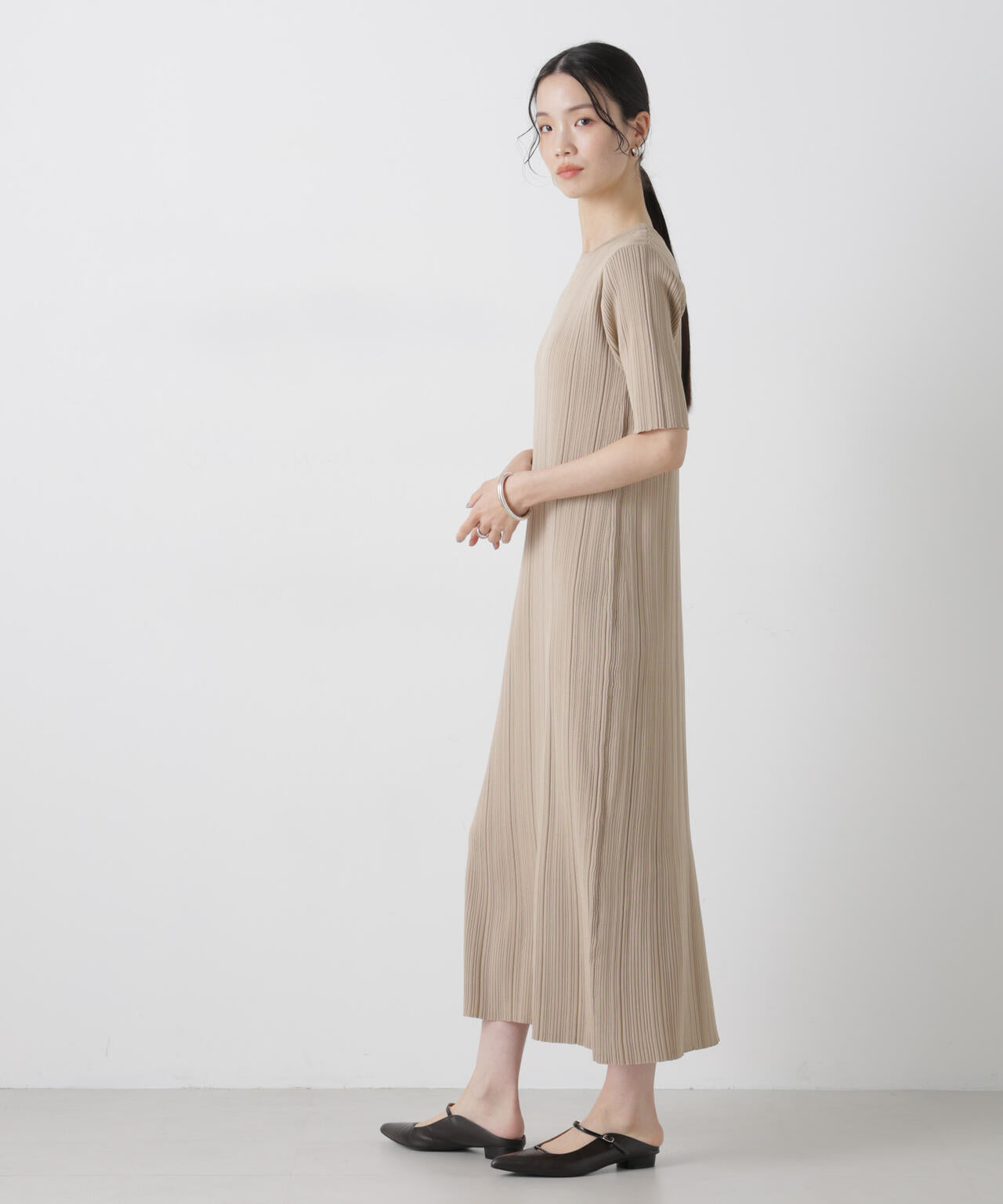 洗濯機洗い可スポンディッシュニットランダムリブワンピース