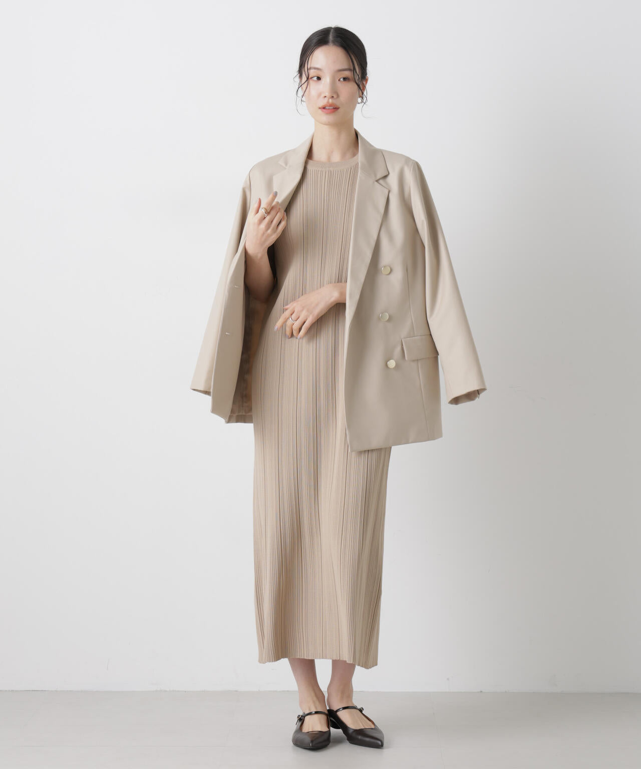 洗濯機洗い可スポンディッシュニットランダムリブワンピース