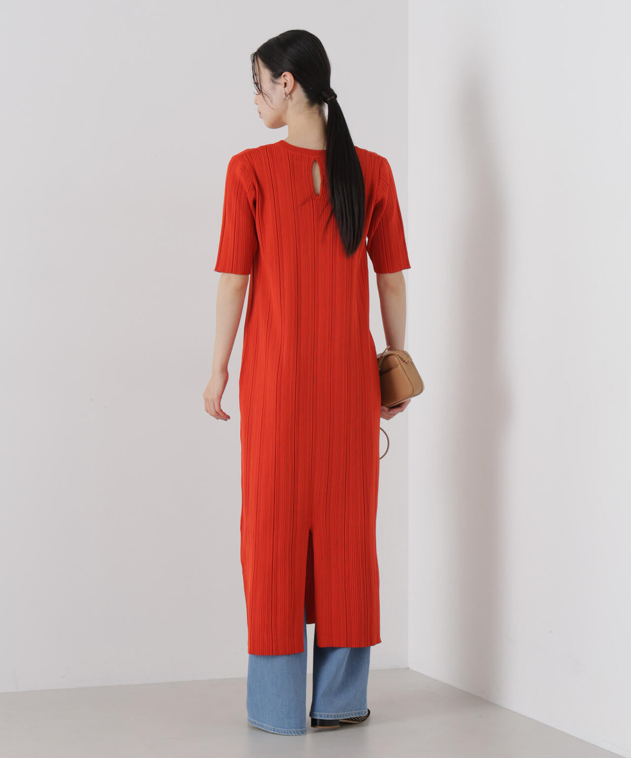 洗濯機洗い可スポンディッシュニットランダムリブワンピース