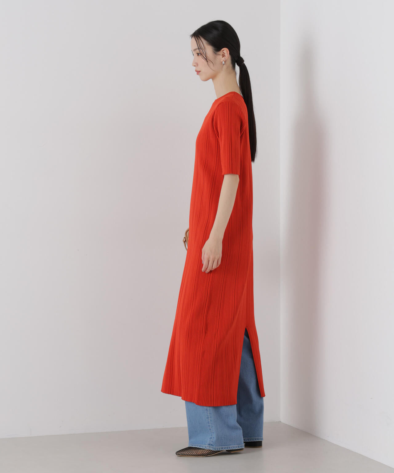 洗濯機洗い可スポンディッシュニットランダムリブワンピース