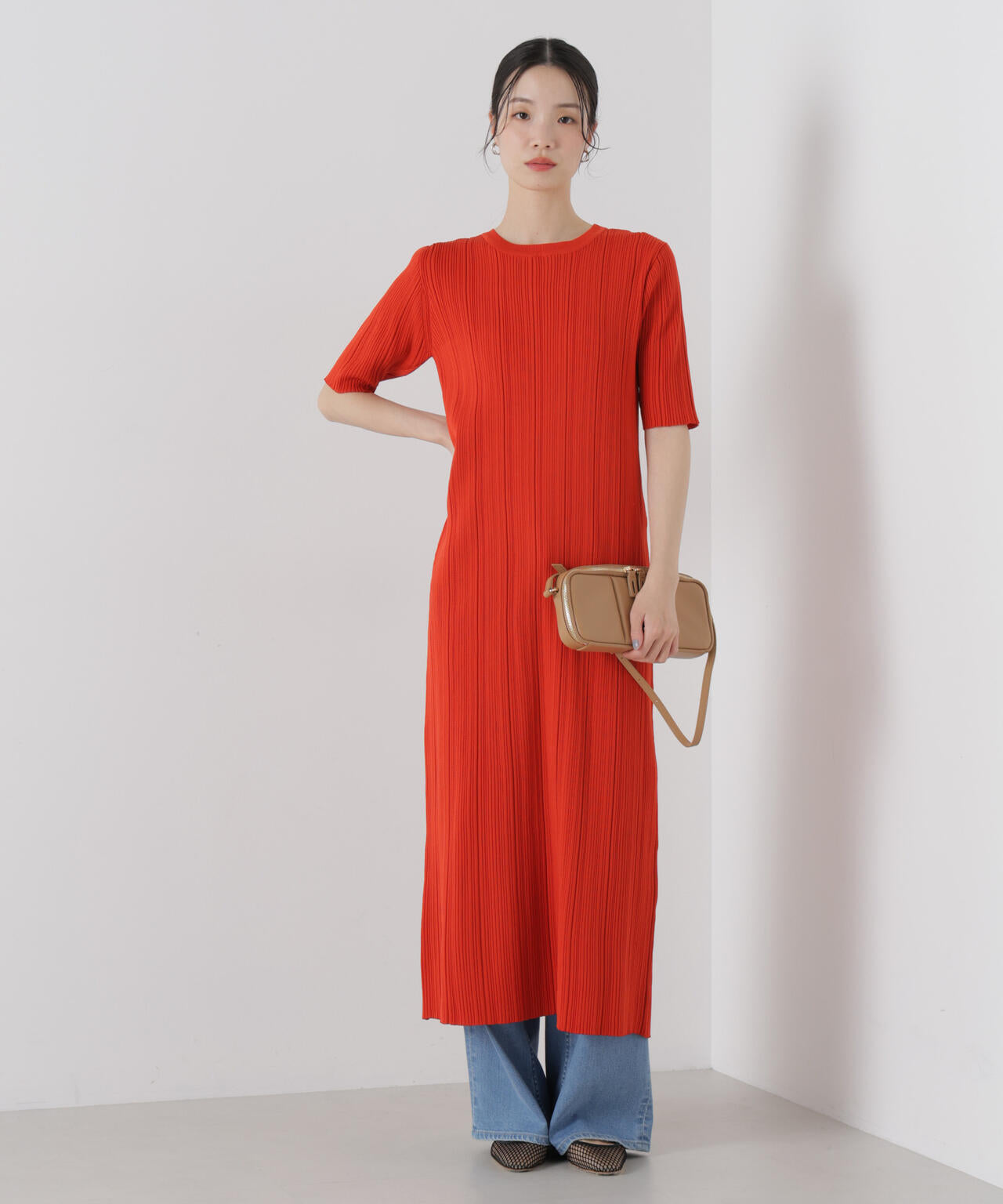 洗濯機洗い可スポンディッシュニットランダムリブワンピース