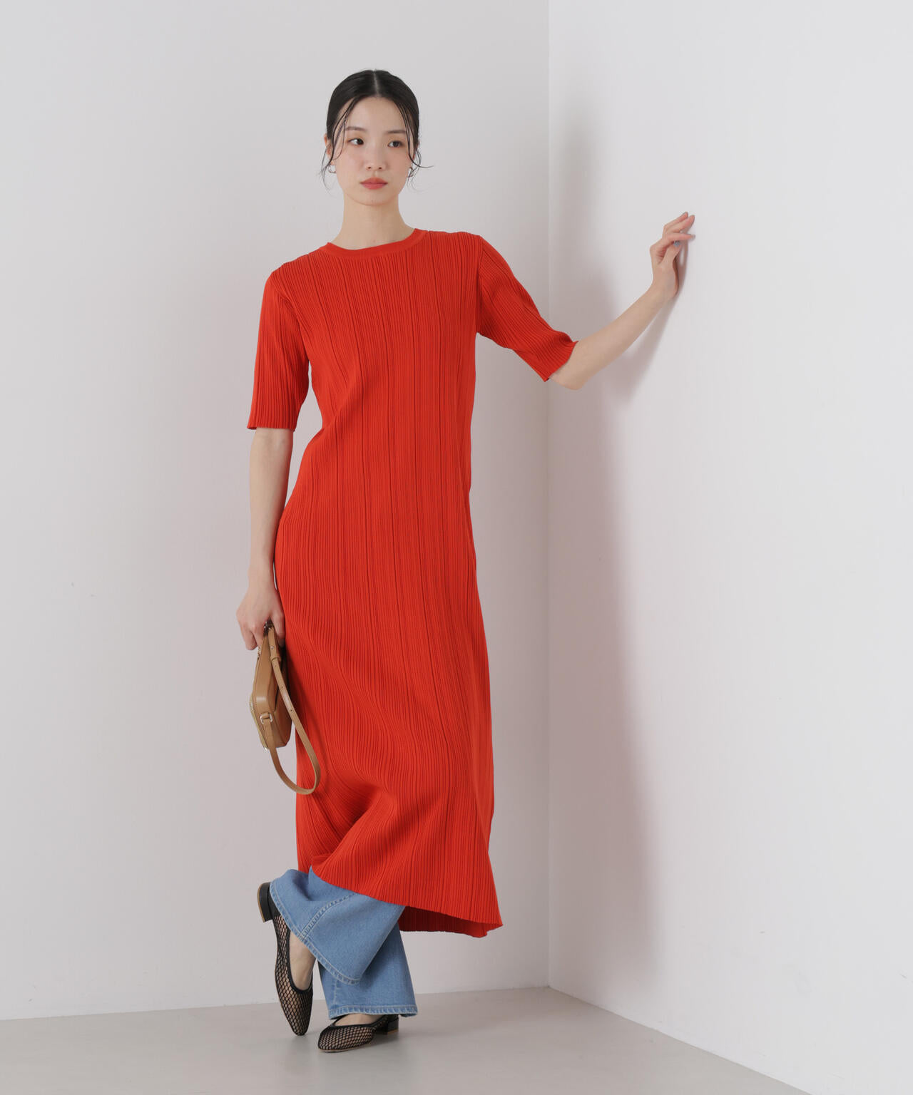 洗濯機洗い可スポンディッシュニットランダムリブワンピース