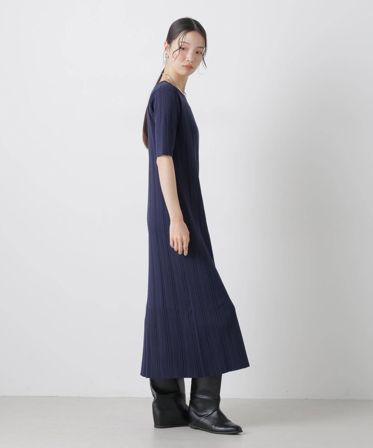 洗濯機洗い可スポンディッシュニットランダムリブワンピース