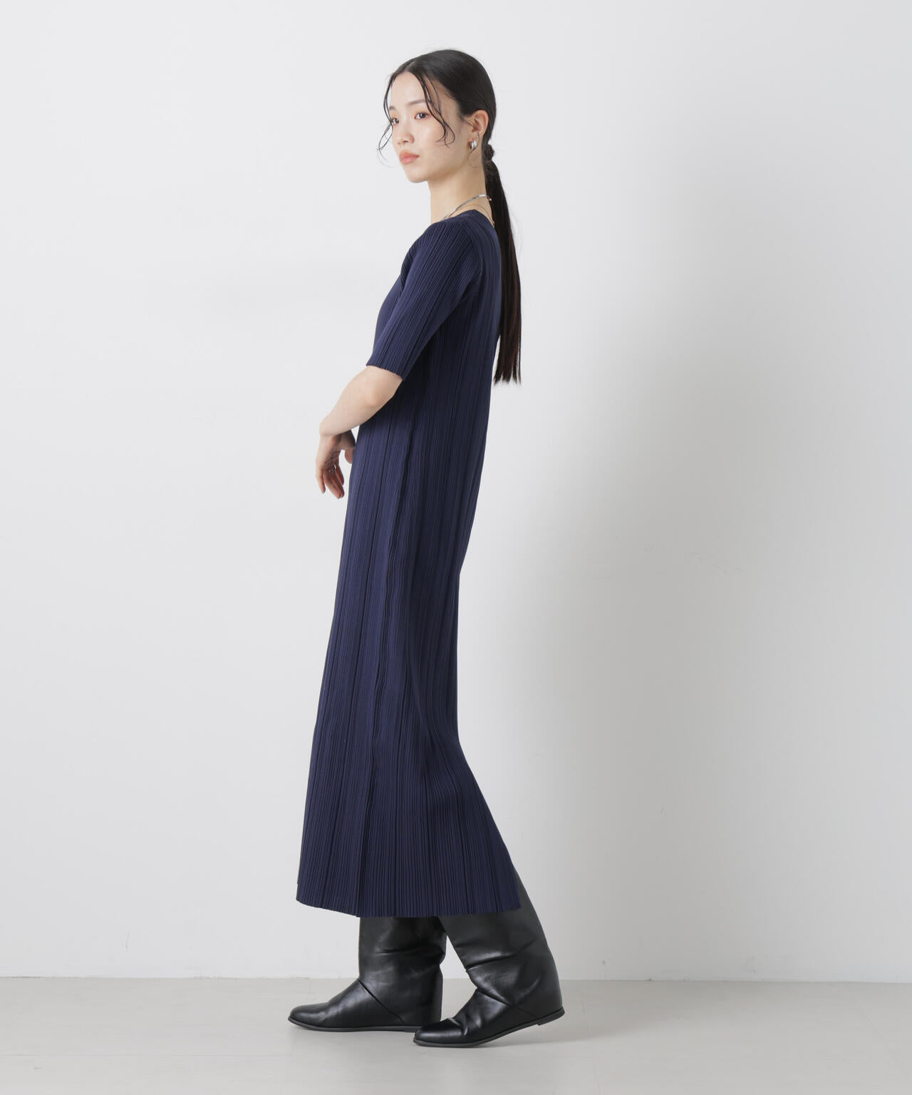 洗濯機洗い可スポンディッシュニットランダムリブワンピース