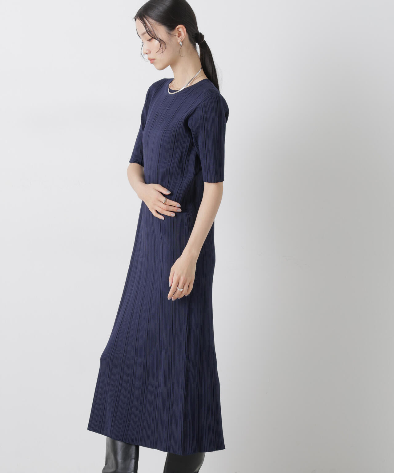 洗濯機洗い可スポンディッシュニットランダムリブワンピース