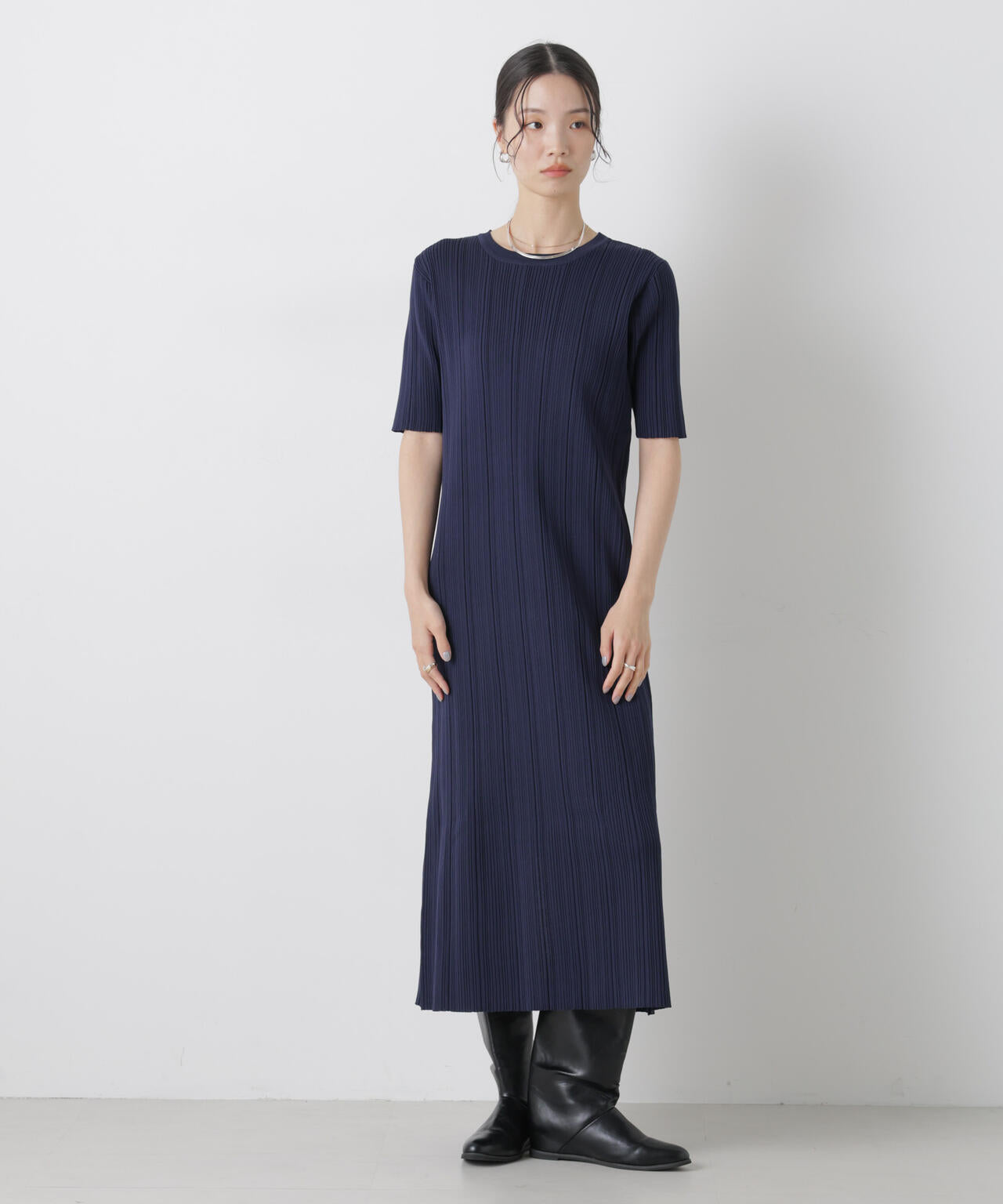 洗濯機洗い可スポンディッシュニットランダムリブワンピース