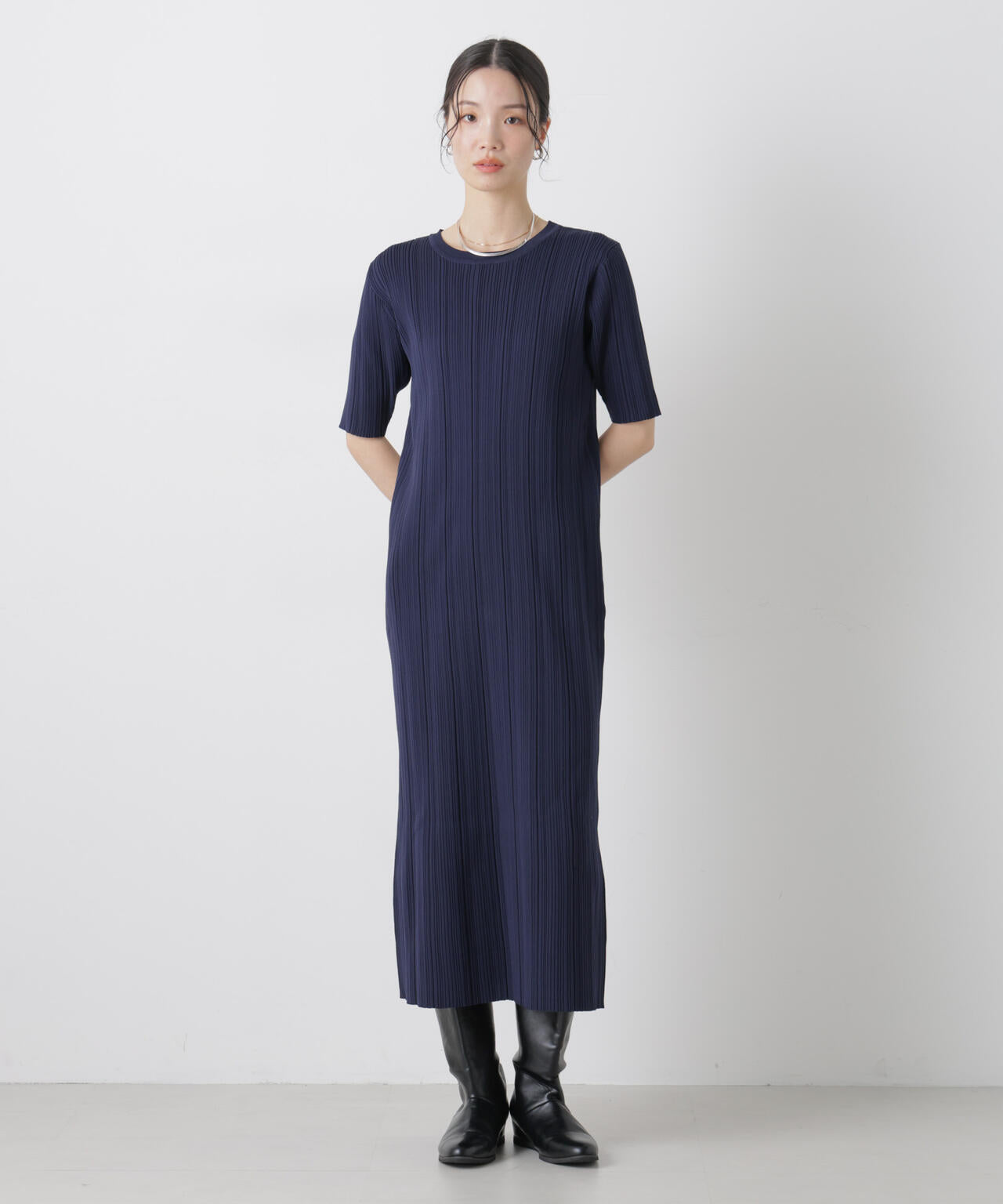 洗濯機洗い可スポンディッシュニットランダムリブワンピース