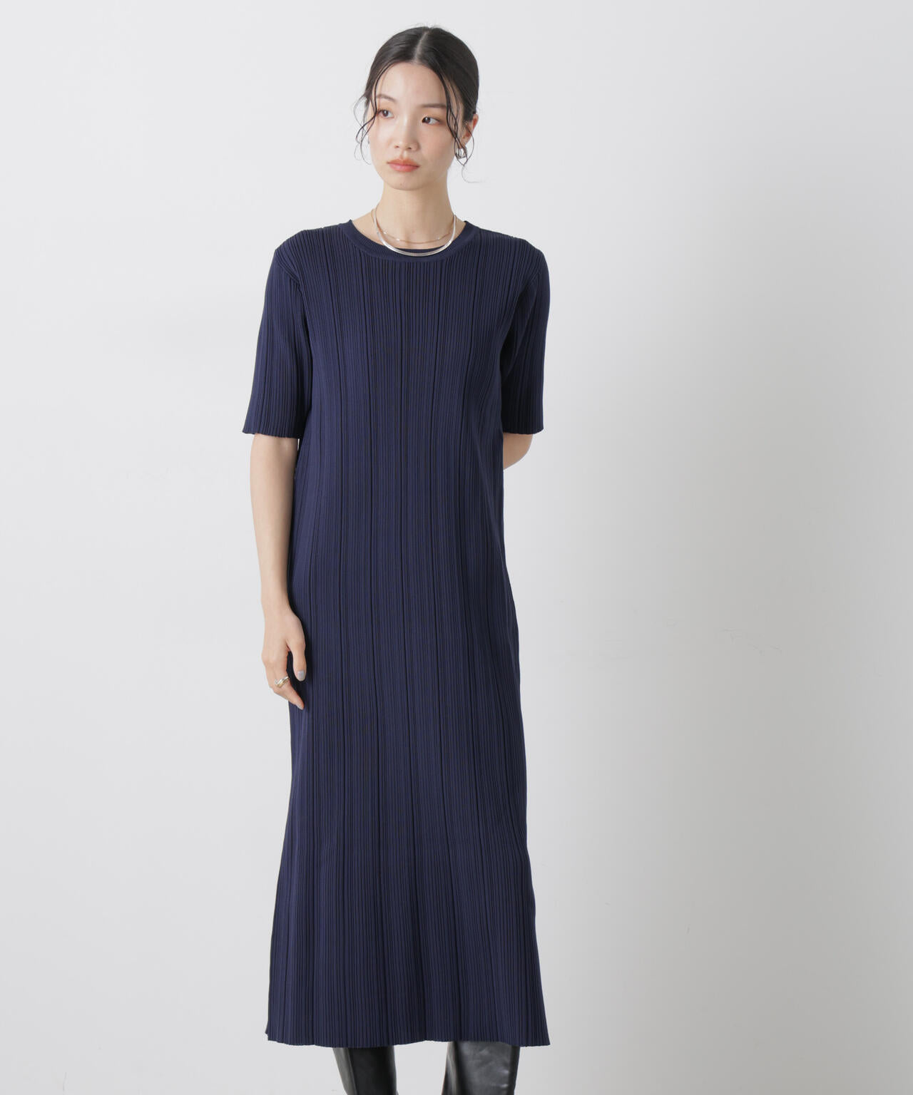 洗濯機洗い可スポンディッシュニットランダムリブワンピース