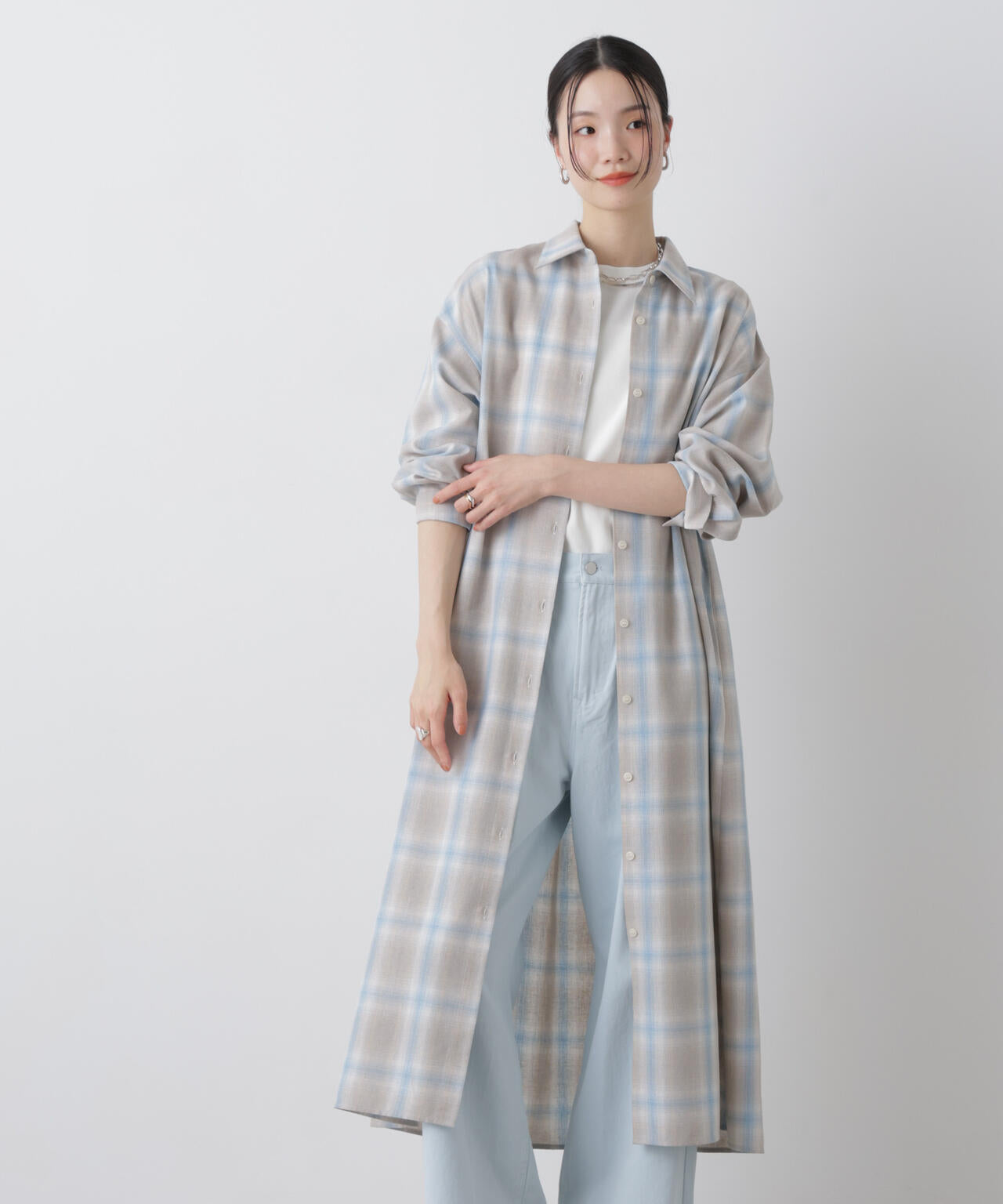 オンブレーツイルチェックシャツワンピース