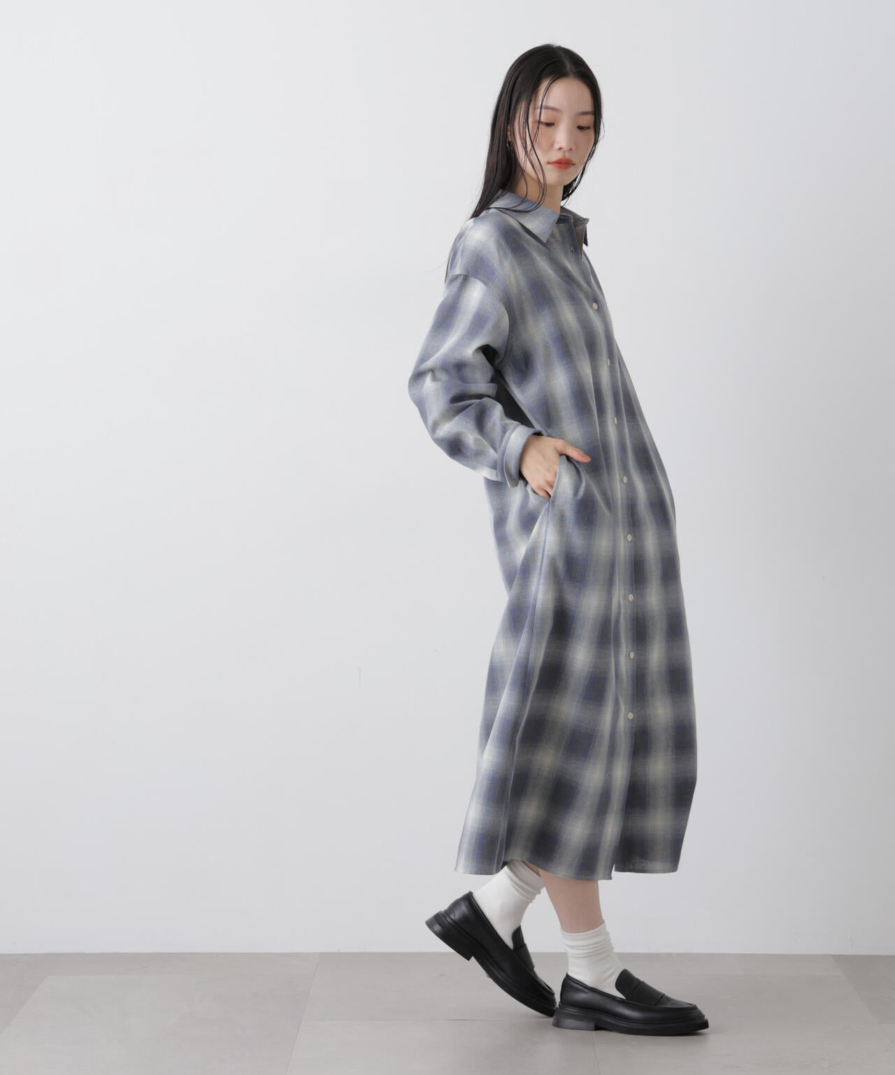 オンブレーツイルチェックシャツワンピース