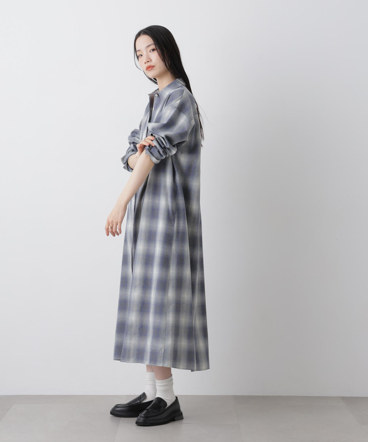 オンブレーツイルチェックシャツワンピース
