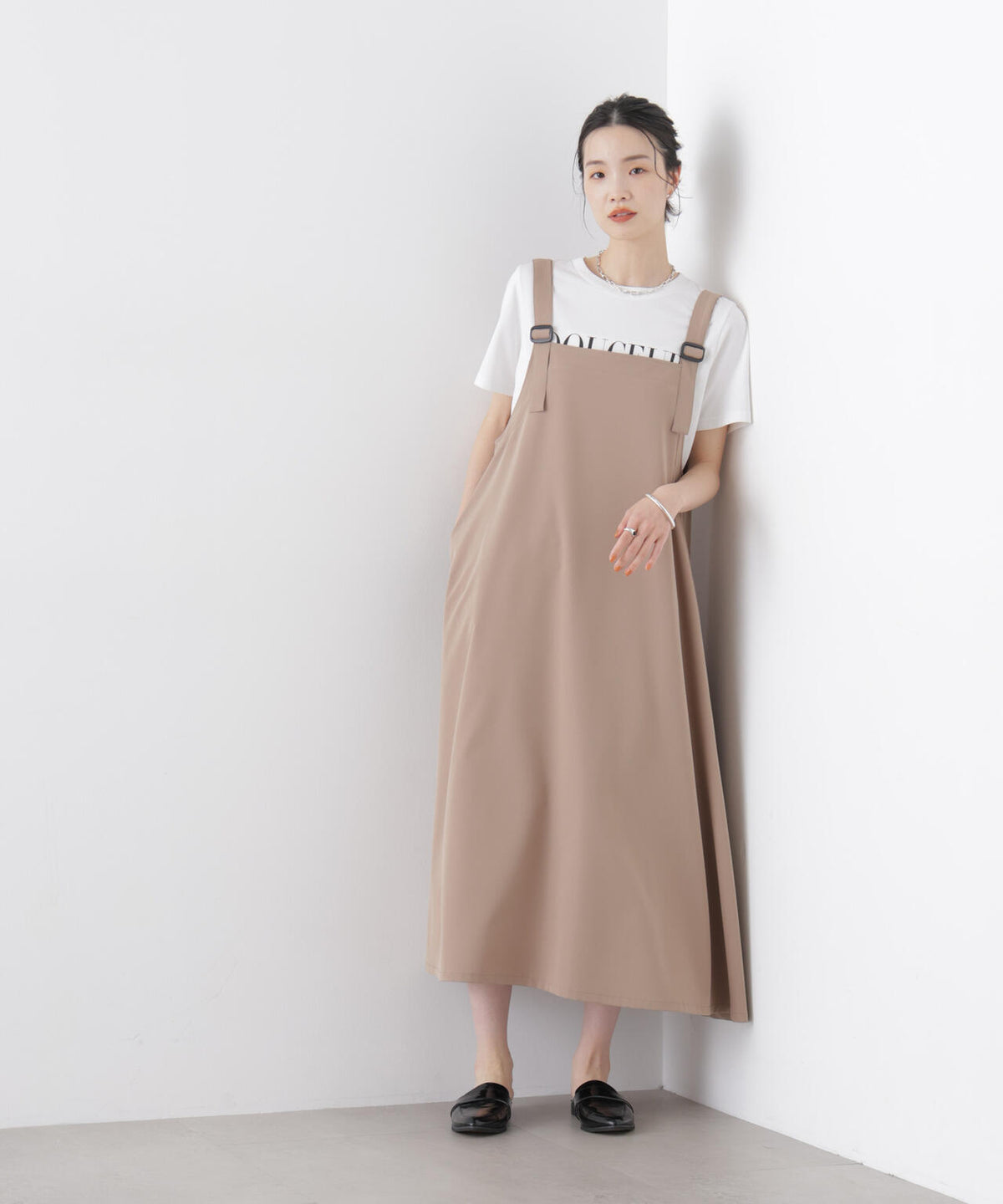 多機能2wayストレッチ サロペットフレアワンピース(セットアップ可)