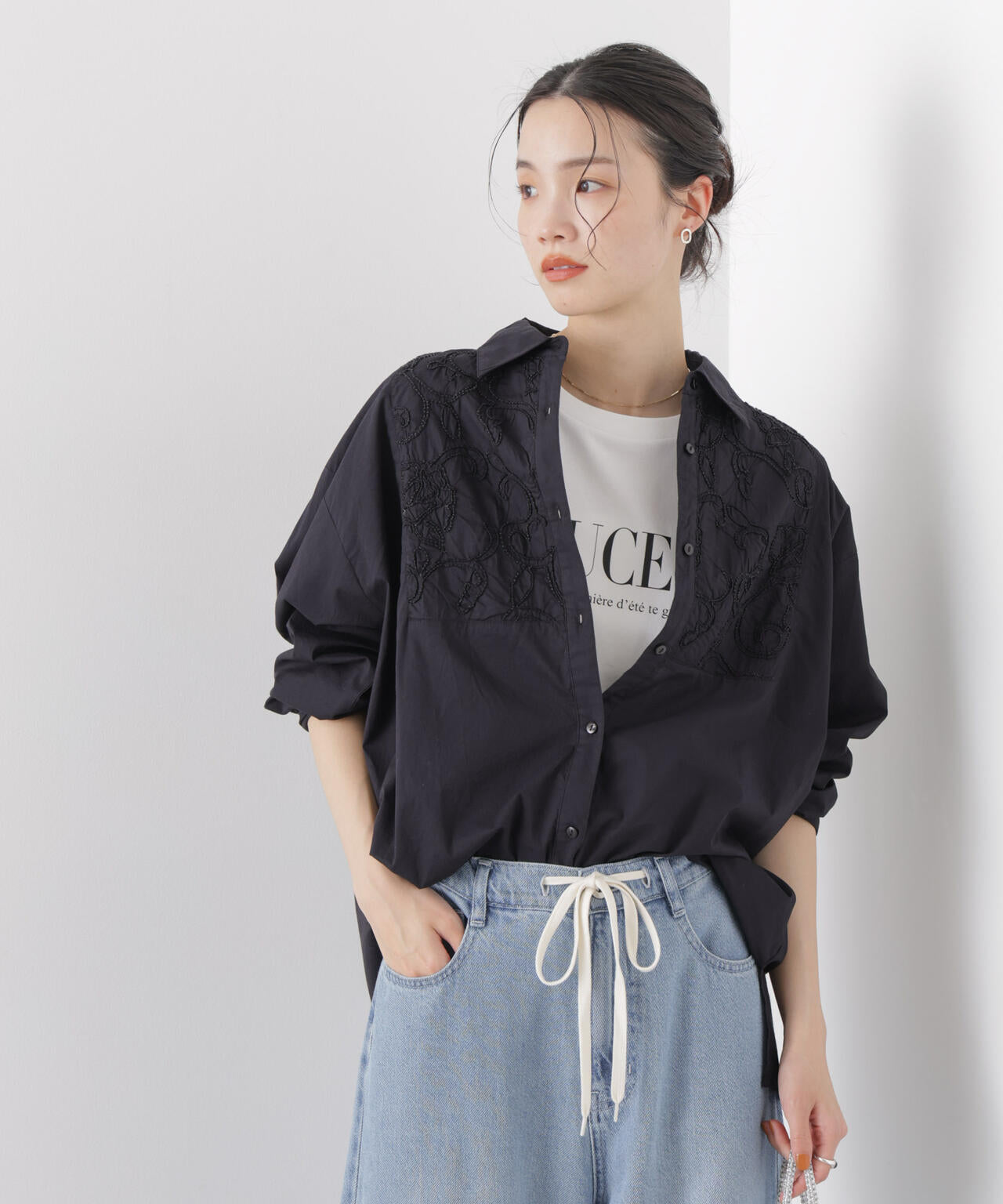 made in INDIA エンブロイダリーヨークシャツ