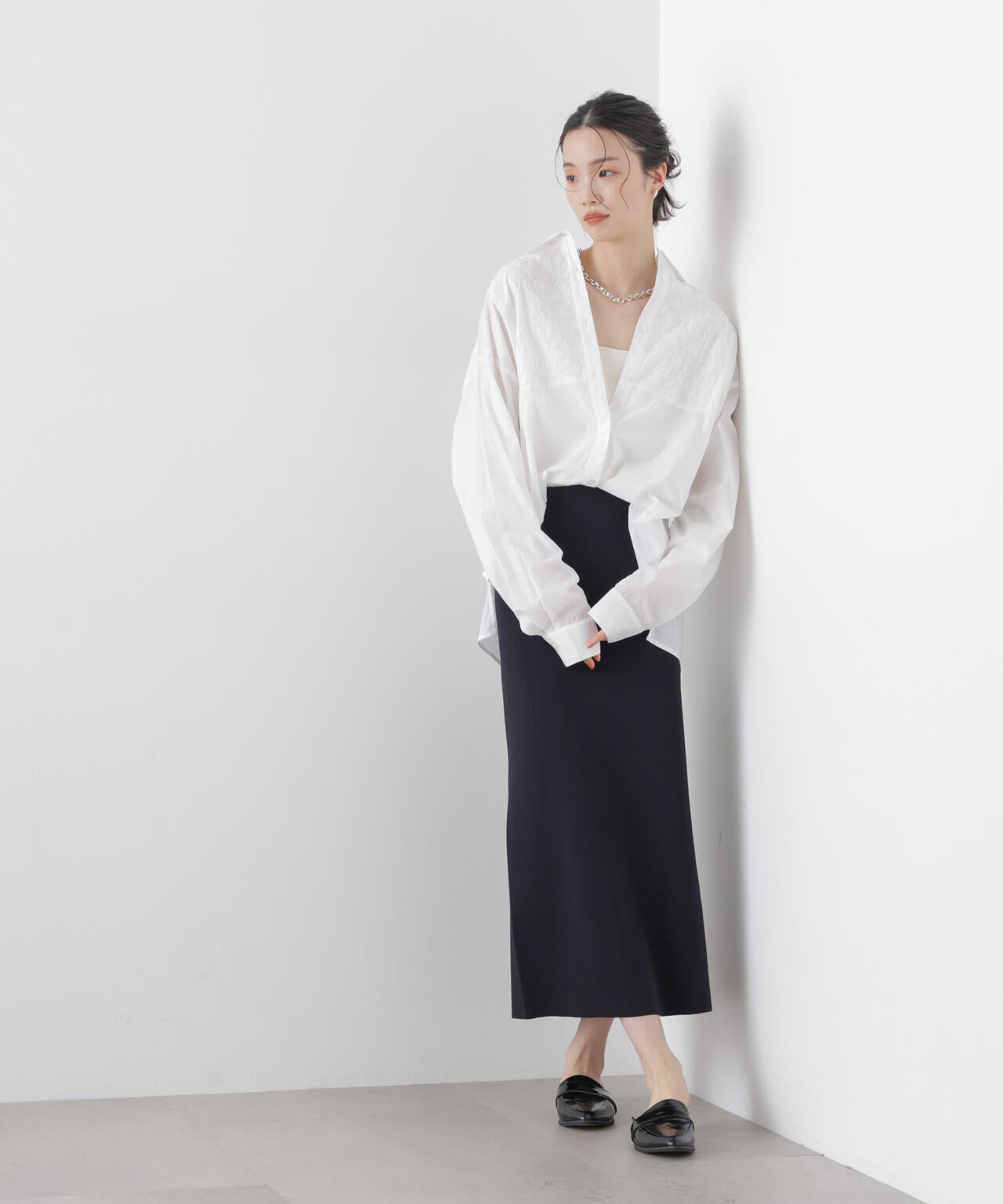 made in INDIA エンブロイダリーヨークシャツ