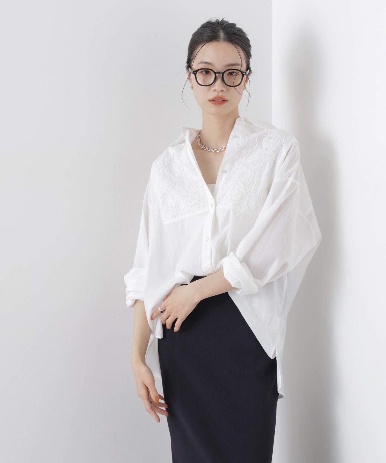 made in INDIA エンブロイダリーヨークシャツ