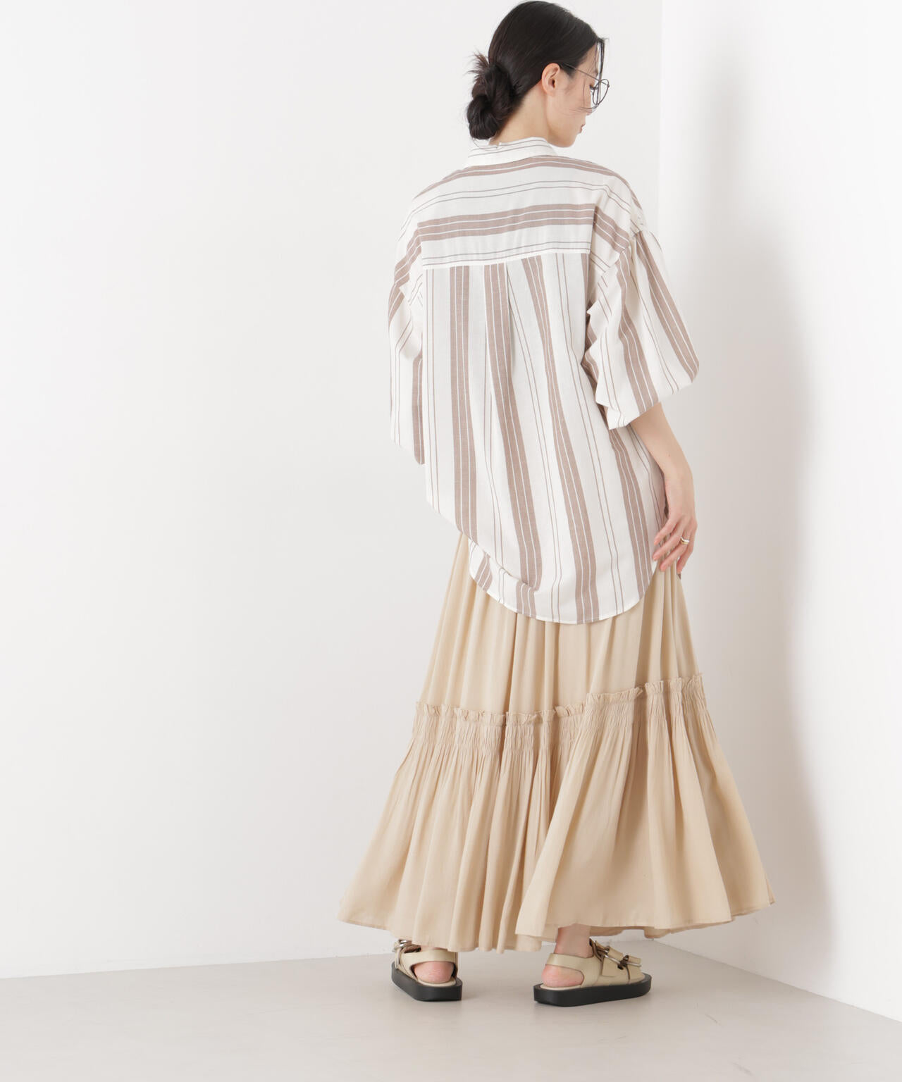 マシンウォッシャブルリネン混 ボリュームスリーブシャツ