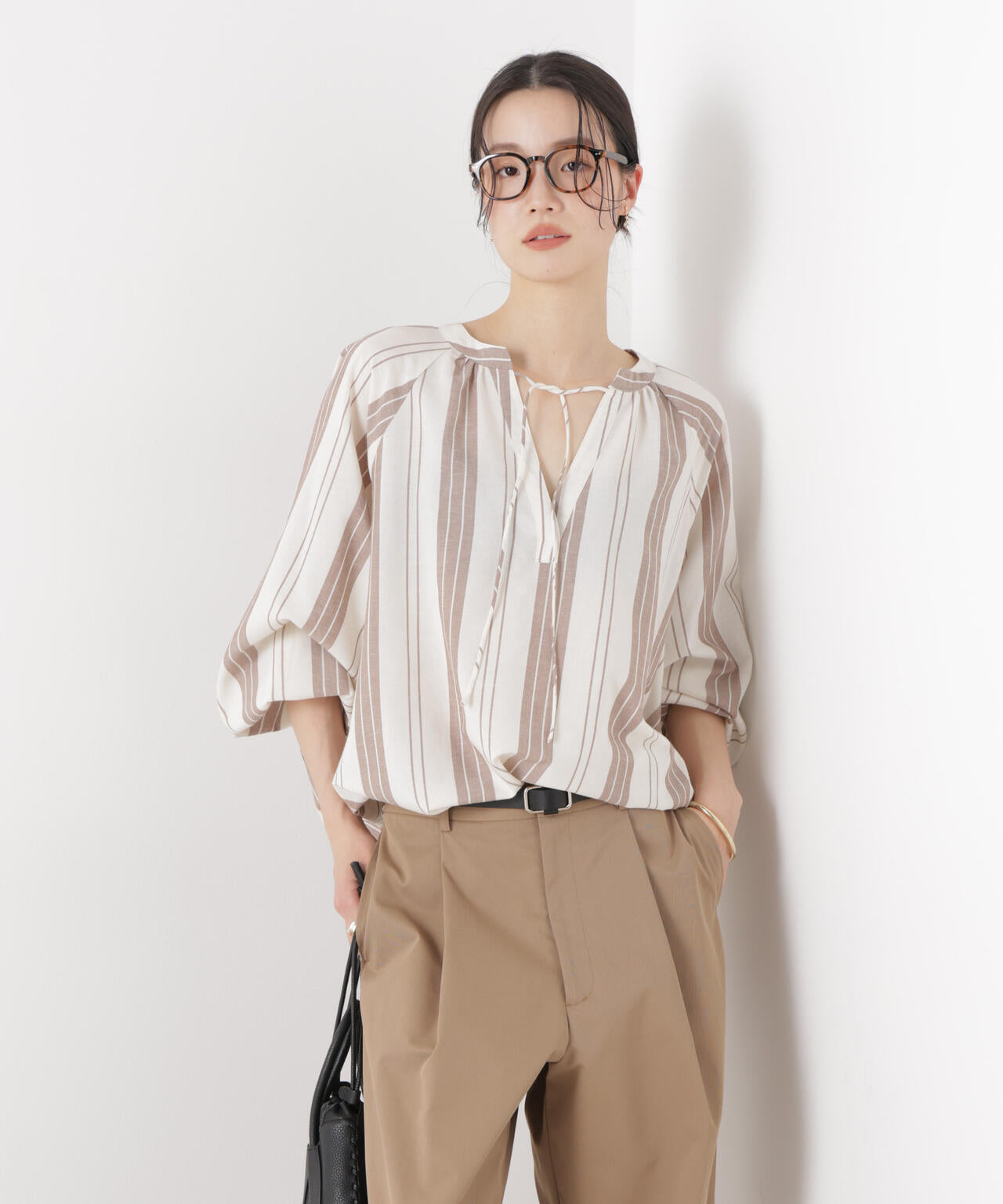 マシンウォッシャブルリネン混 ドルマンプルオーバーブラウス