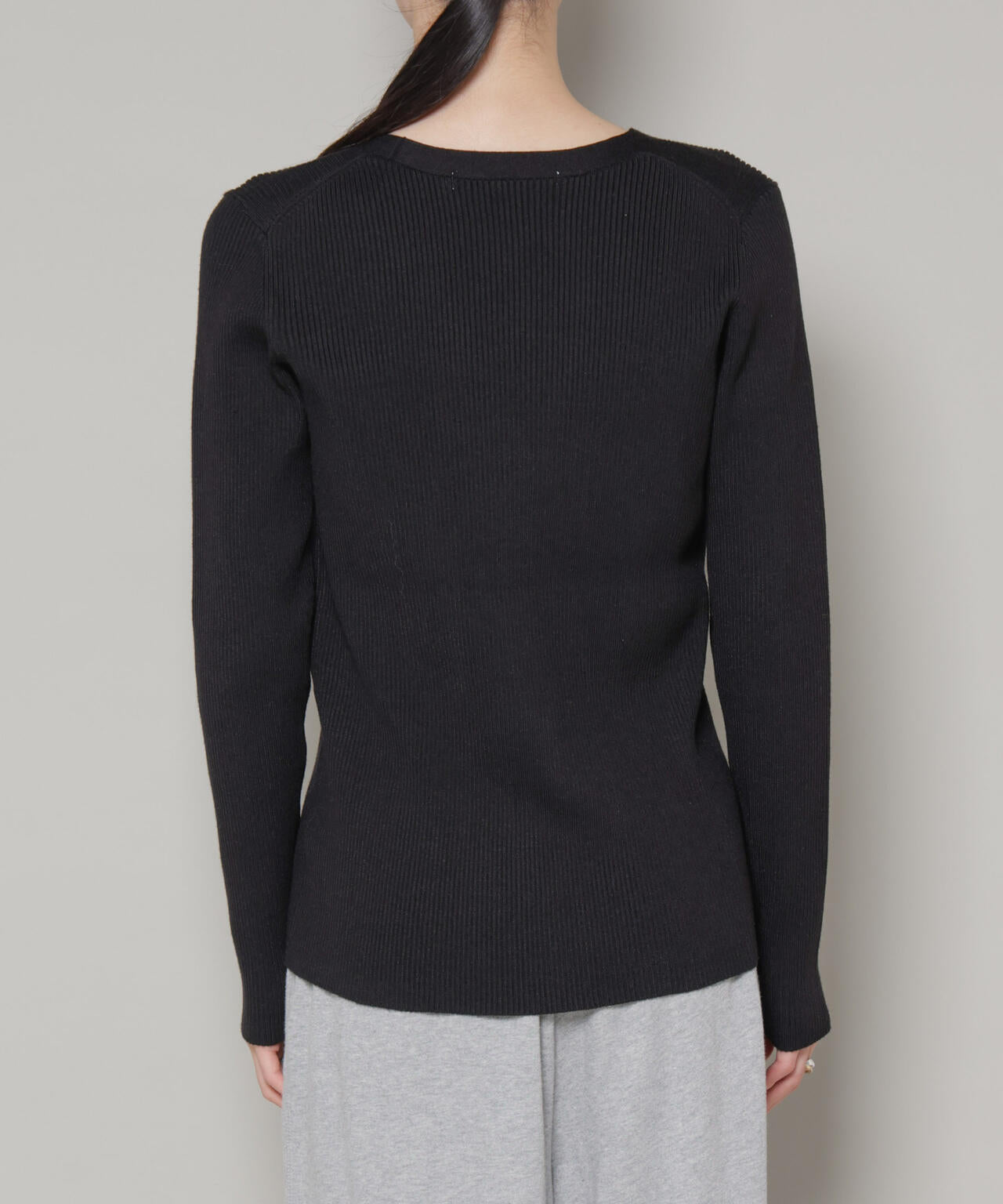 裾スリットVネックリブカーディガン