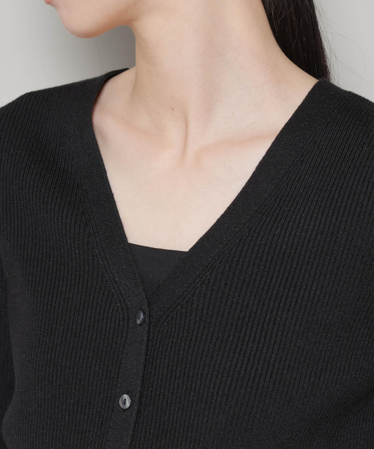 裾スリットVネックリブカーディガン