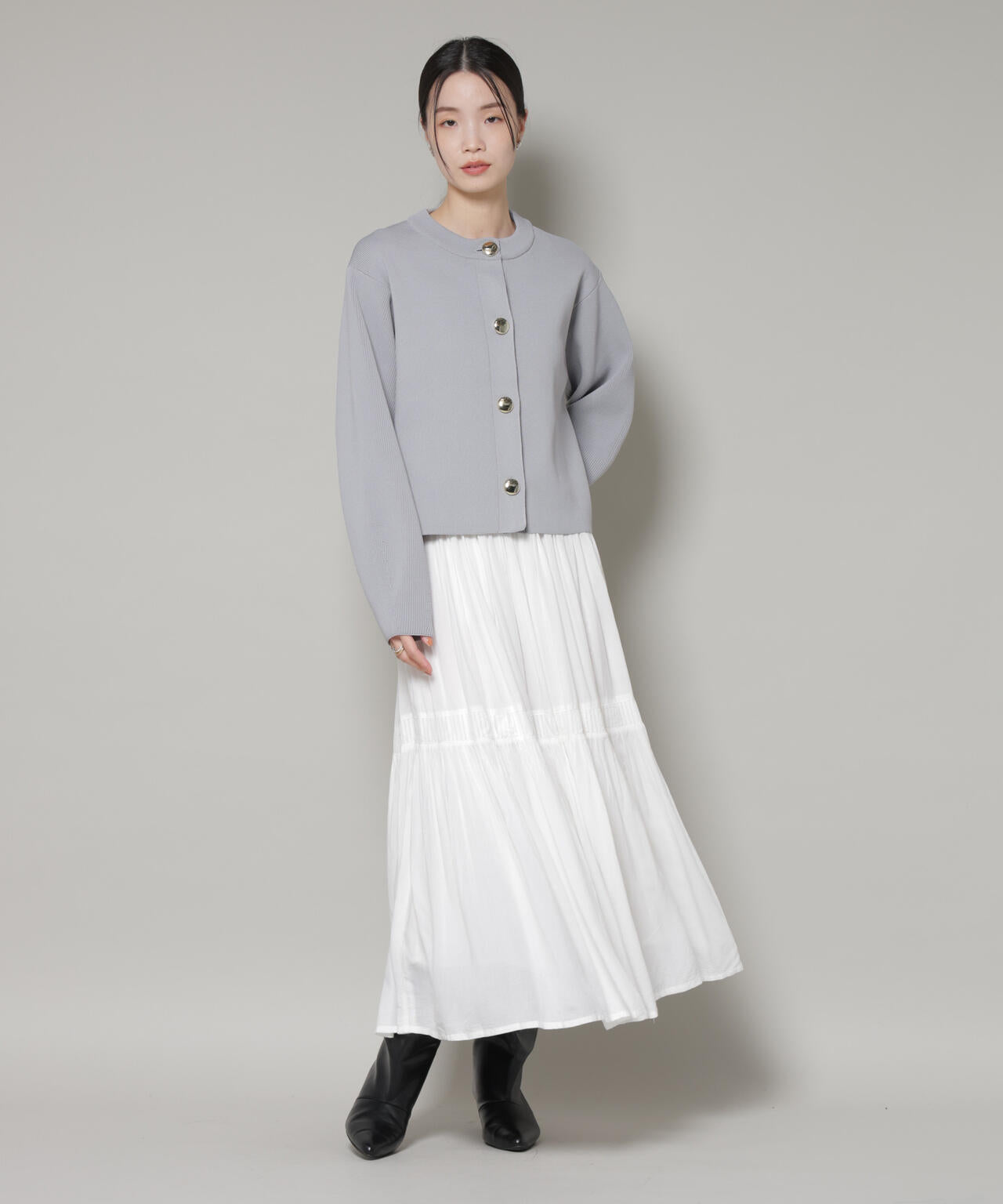 ビッグボタンクルーネックニットカーディガン