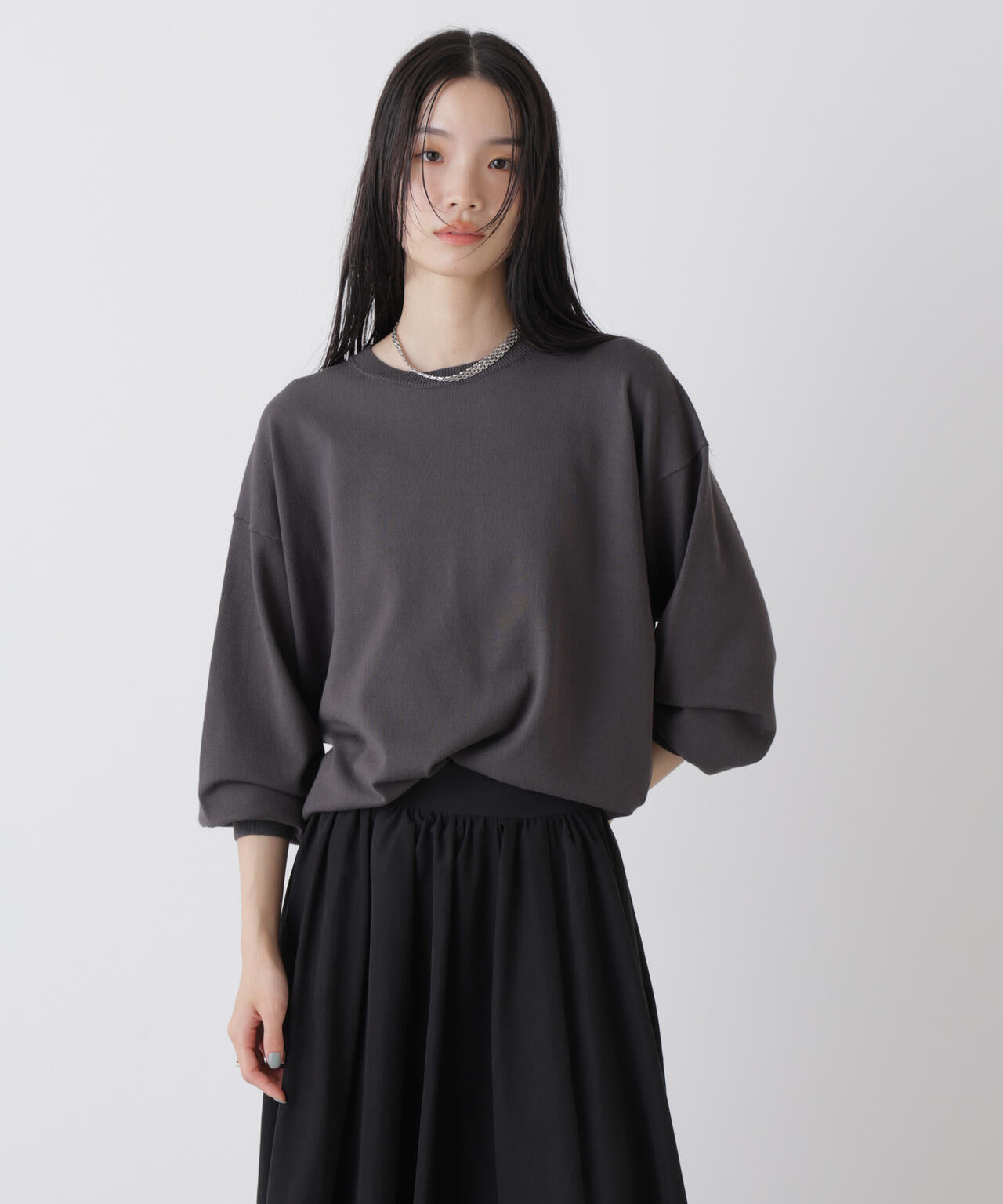 洗濯機洗可バンブーレーヨンニット ワイドクルーネックプルオーバー