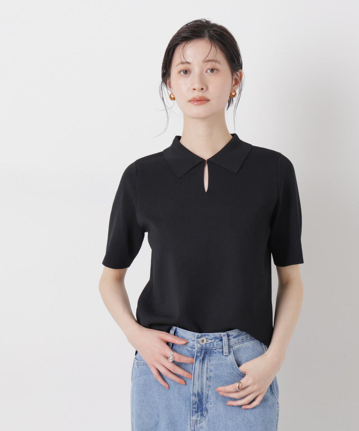 洗濯機洗い可UVカット接触冷感衿付き半袖ポロニット