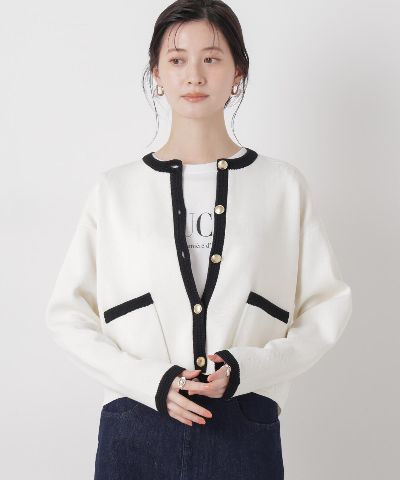 洗濯機洗可バイカラーニットジャケットカーディガン(セットアップ可)