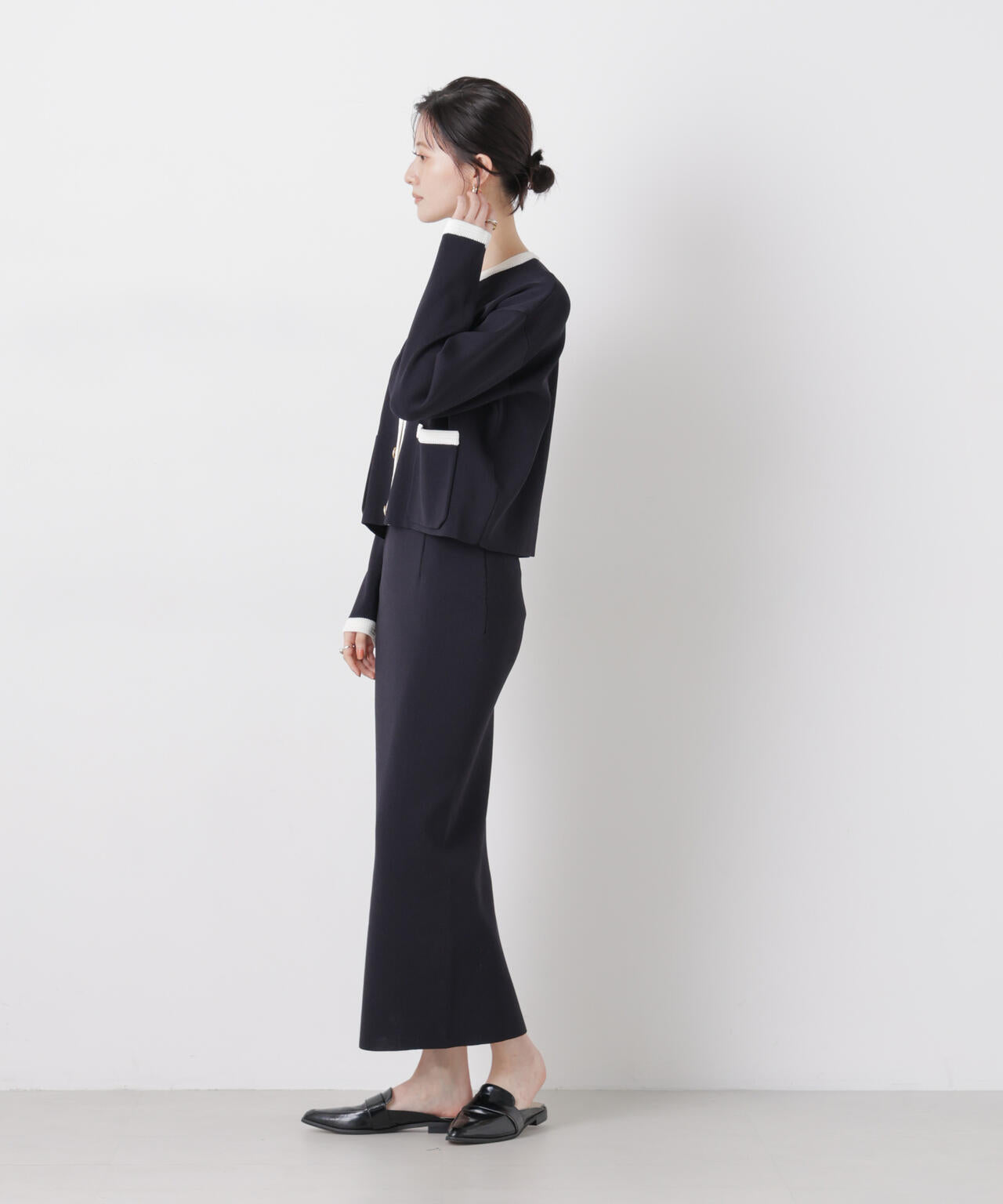 洗濯機洗可バイカラーニットジャケットカーディガン(セットアップ可)