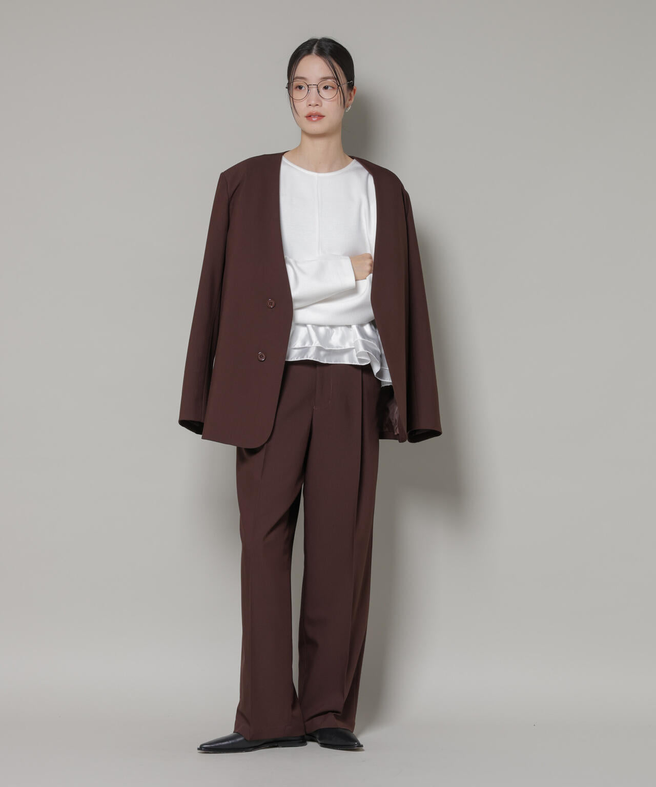 ダンボールカットサテンペプラムトップス