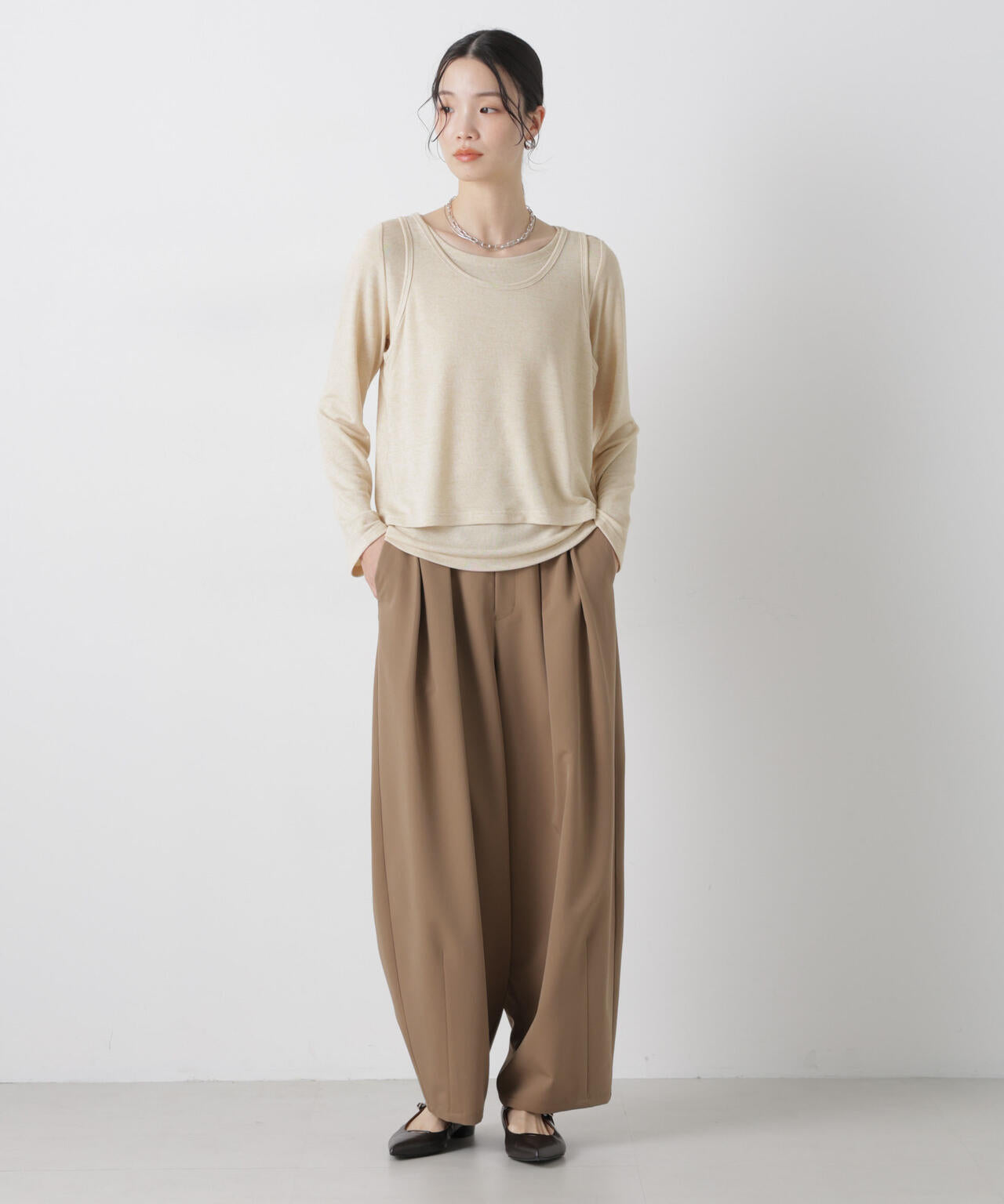 メランジカットレイヤードセットトップス