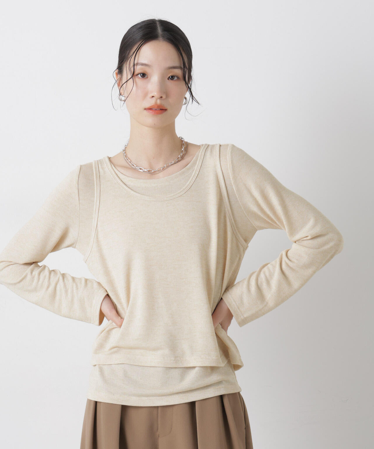 メランジカットレイヤードセットトップス