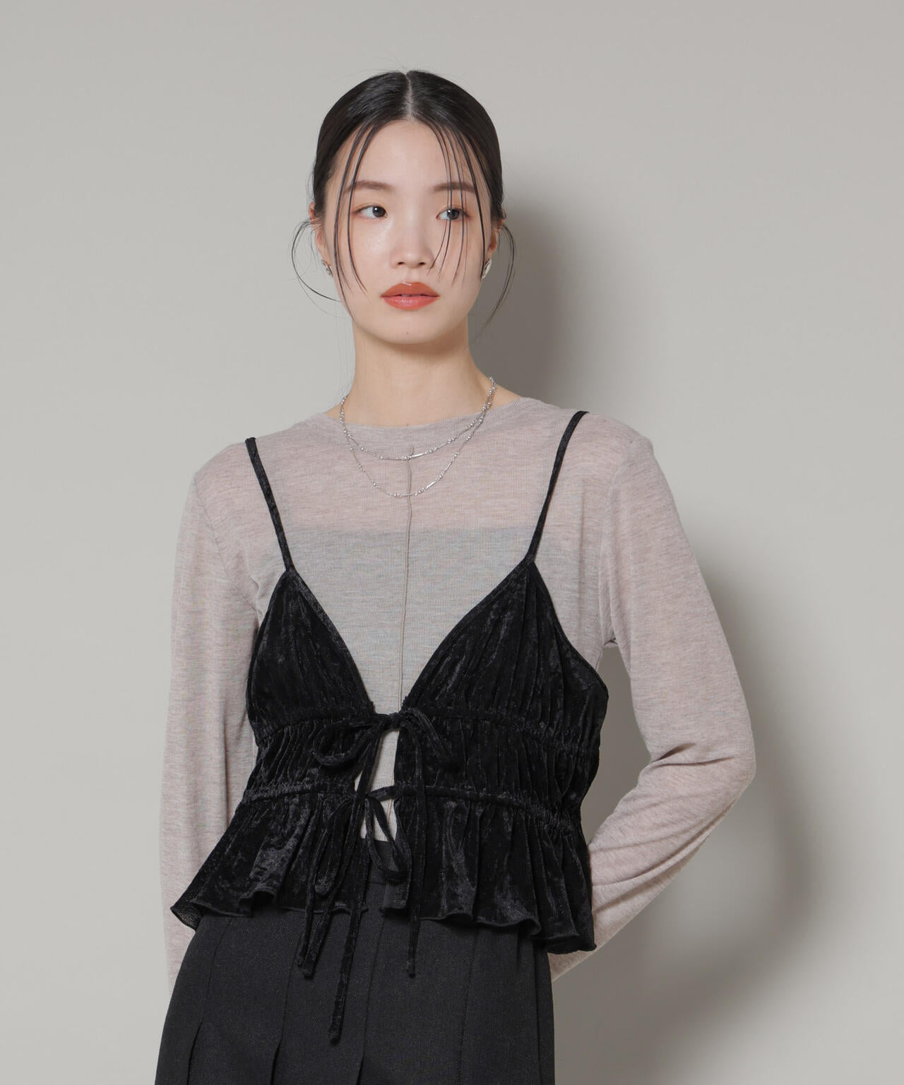 フロントリボンキャミソールビスチェ