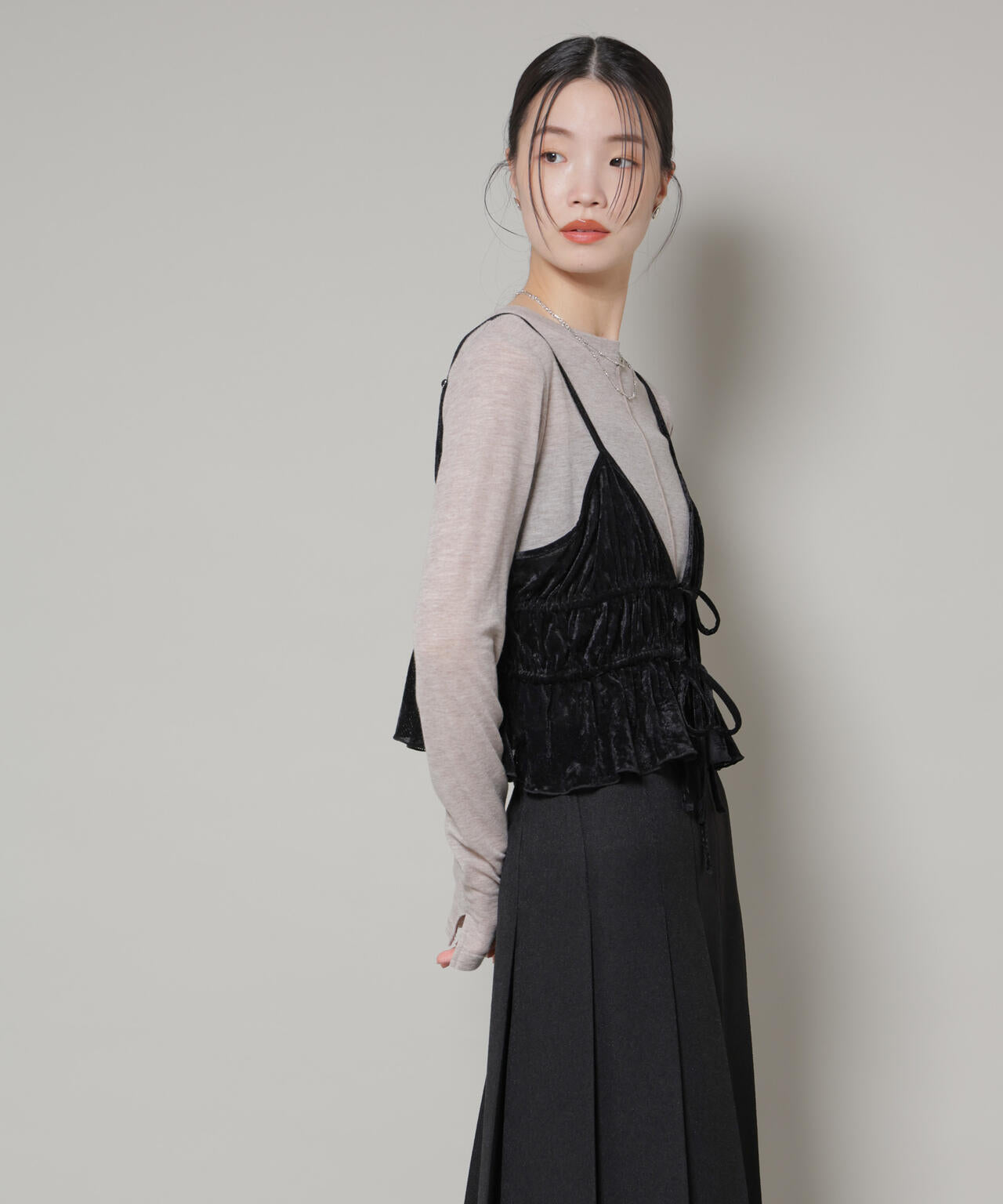 フロントリボンキャミソールビスチェ